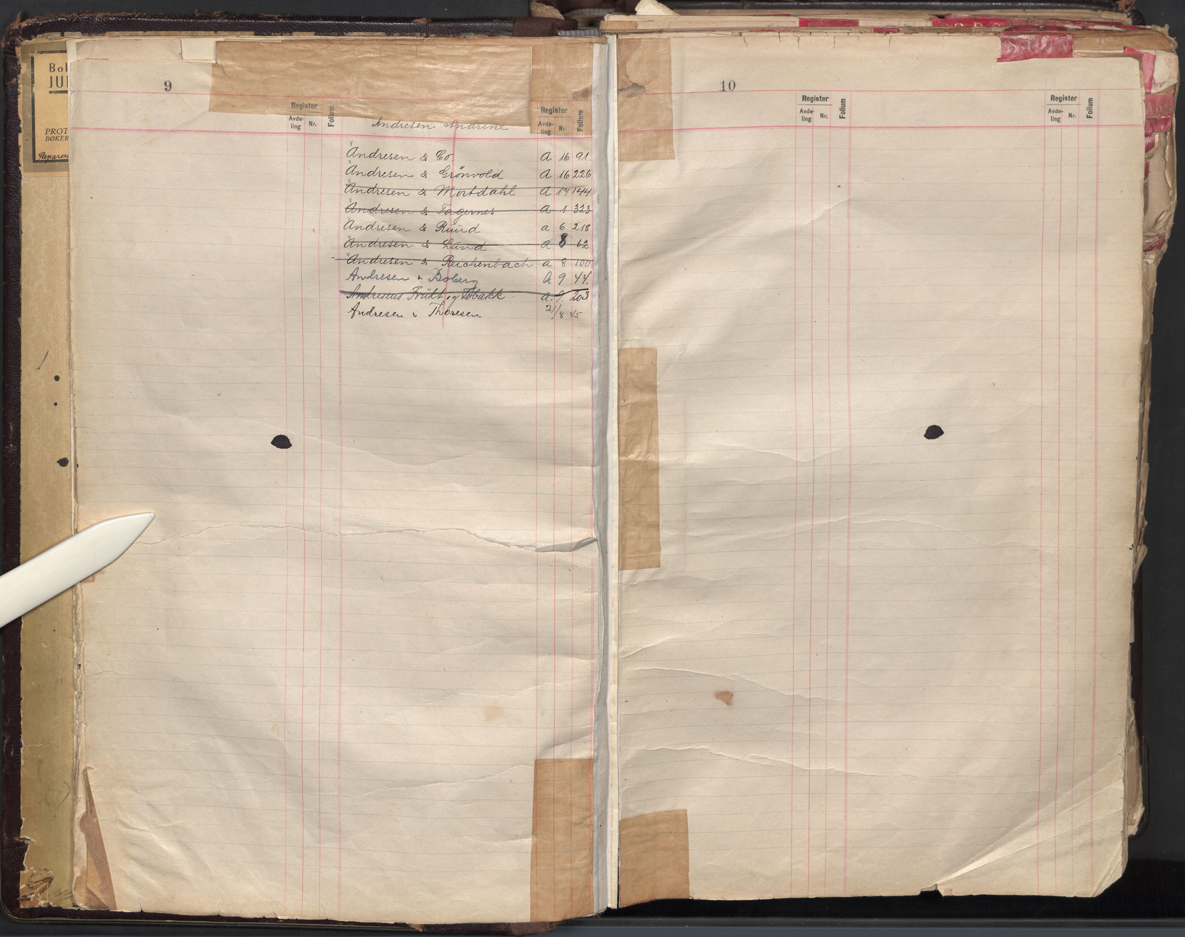 Oslo byfogd avd. II, AV/SAO-A-10942/G/Ga/Gaa/L0004: Firmaregister: A 1-17, ansvarlige firmaer, p. 9-10