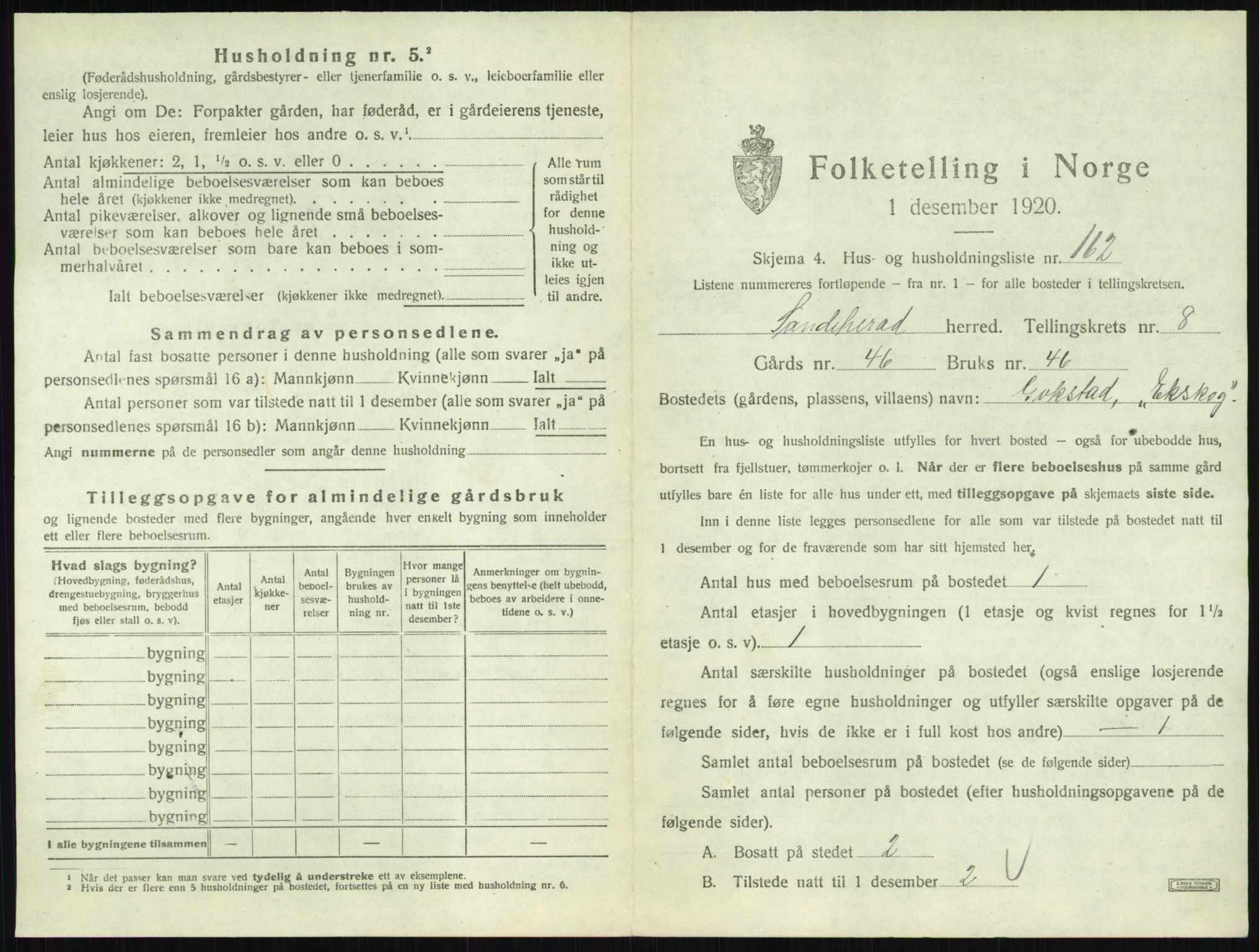 SAKO, 1920 census for Sandeherred, 1920, p. 1916