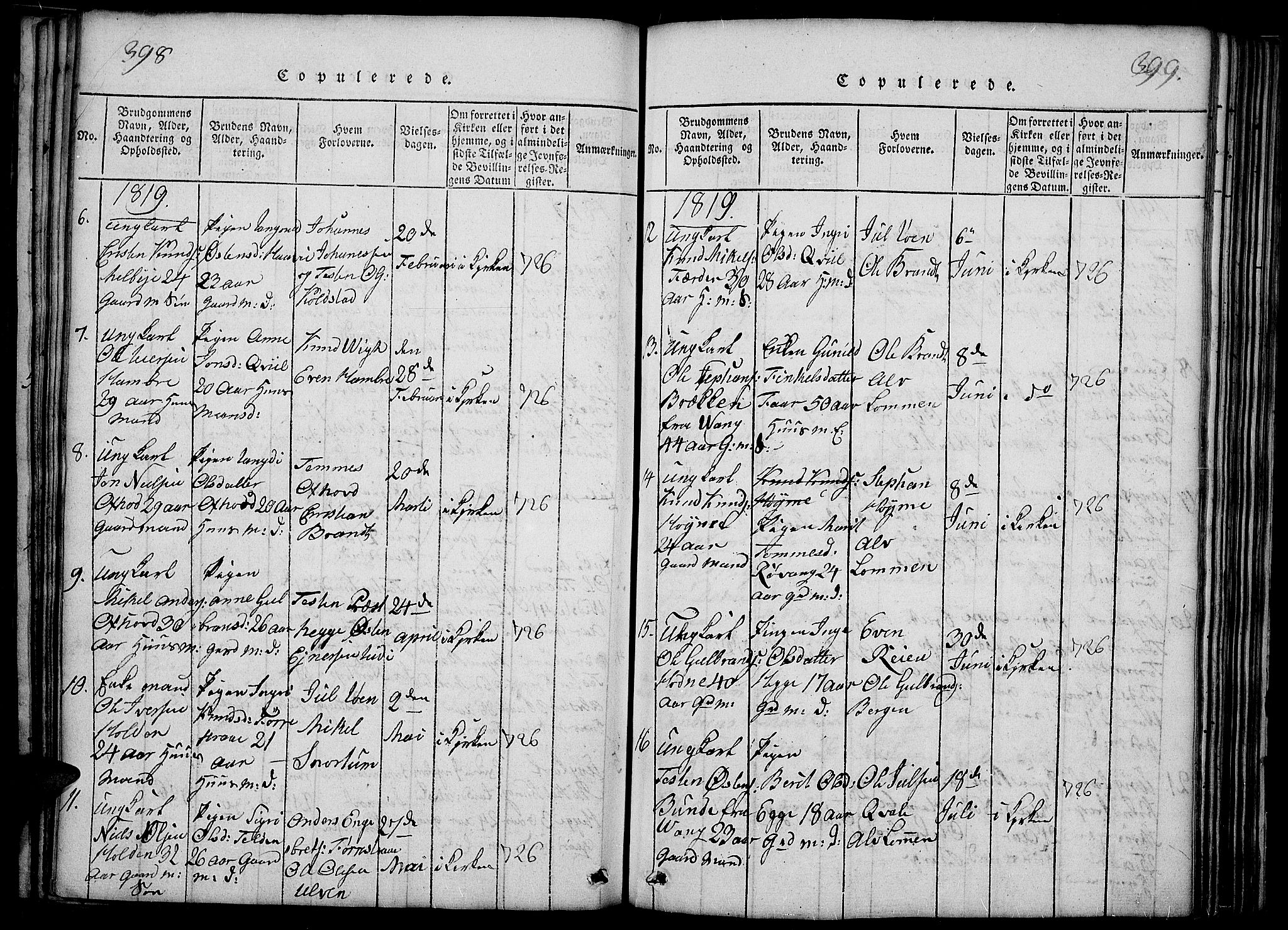 Slidre prestekontor, SAH/PREST-134/H/Ha/Haa/L0002: Parish register (official) no. 2, 1814-1830, p. 398-399