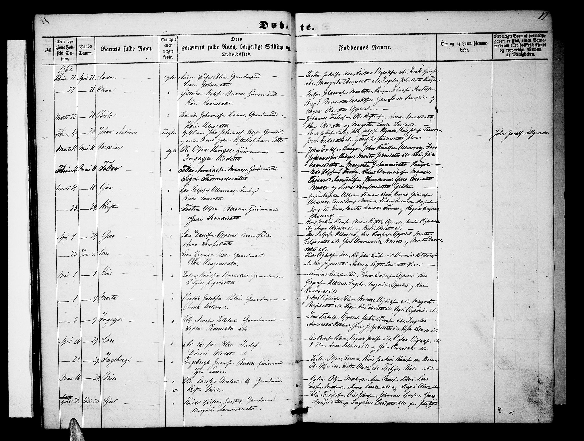 Ullensvang sokneprestembete, AV/SAB-A-78701/H/Hab: Parish register (copy) no. B 10, 1858-1886, p. 17