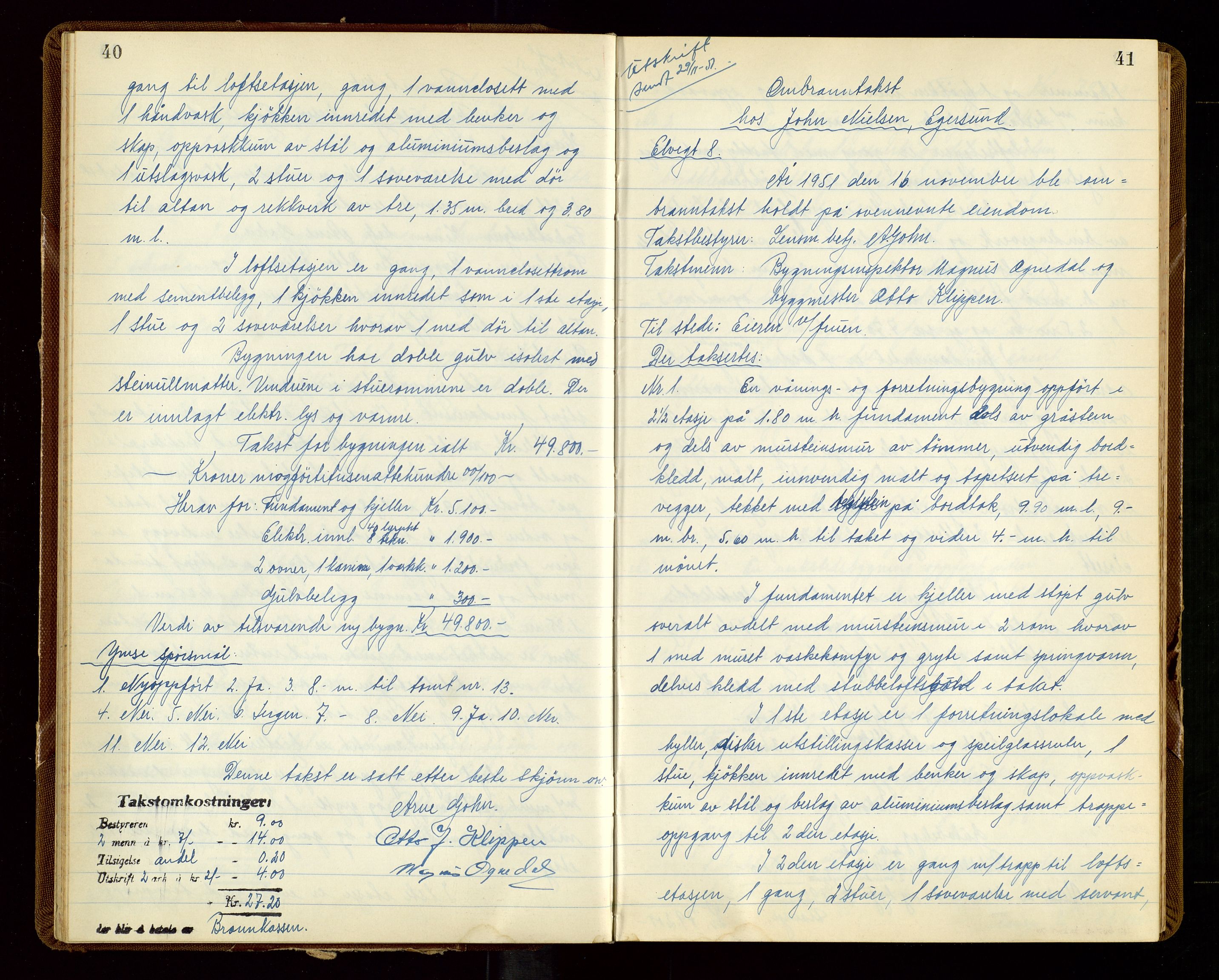 Eigersund lensmannskontor, AV/SAST-A-100171/God/L0014: "Branntakstprotokoll", 1951-1955, p. 40-41