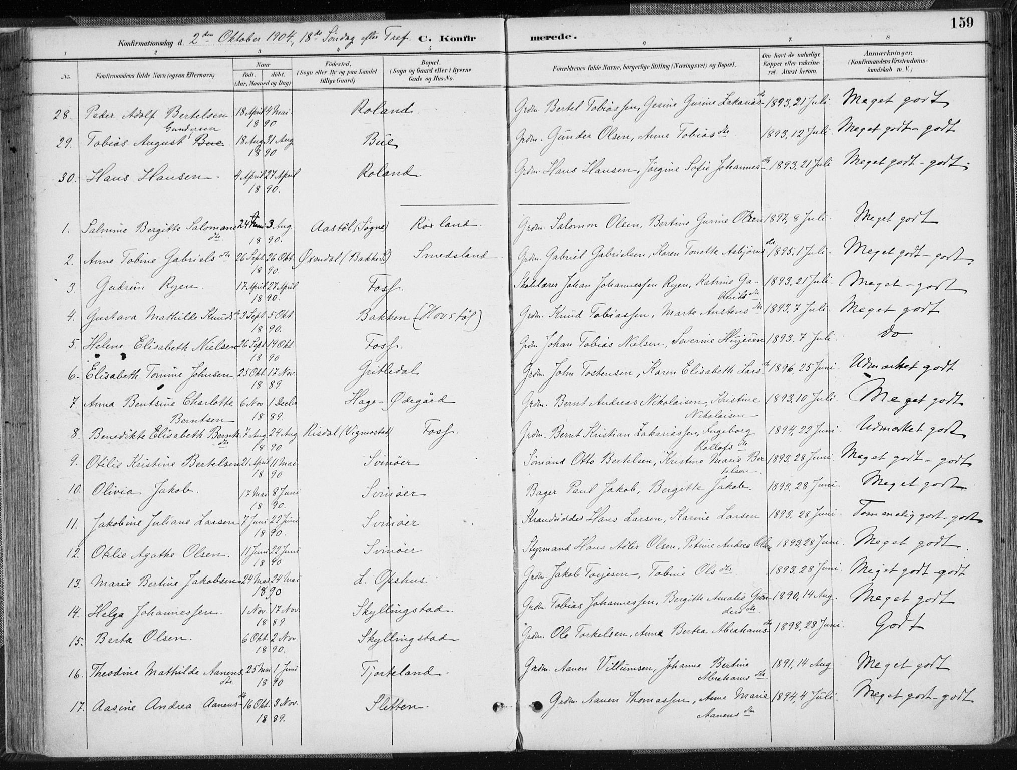 Sør-Audnedal sokneprestkontor, AV/SAK-1111-0039/F/Fa/Fab/L0010: Parish register (official) no. A 10, 1892-1913, p. 159