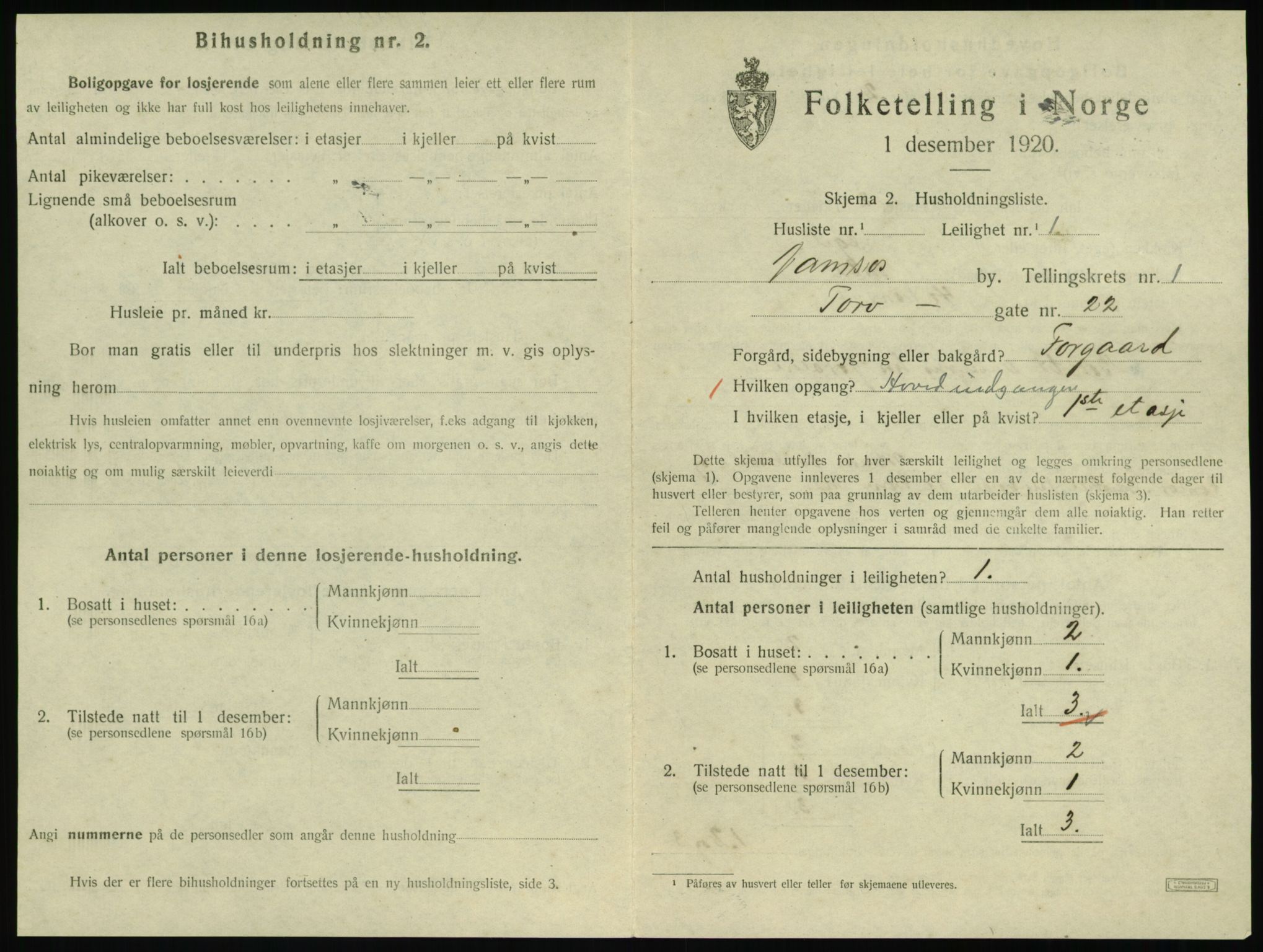 SAT, 1920 census for Namsos, 1920, p. 835