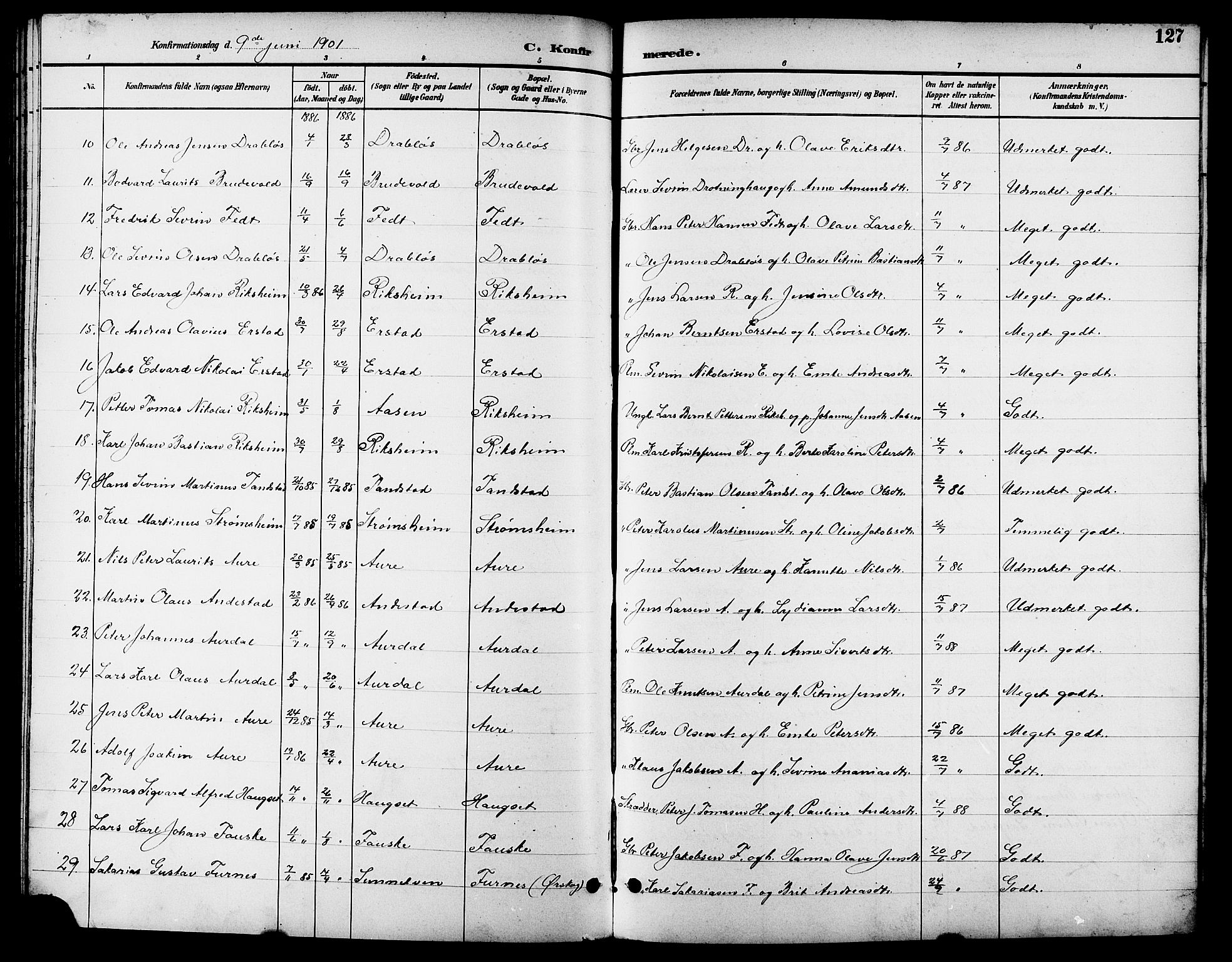 Ministerialprotokoller, klokkerbøker og fødselsregistre - Møre og Romsdal, AV/SAT-A-1454/523/L0340: Parish register (copy) no. 523C03, 1892-1902, p. 127