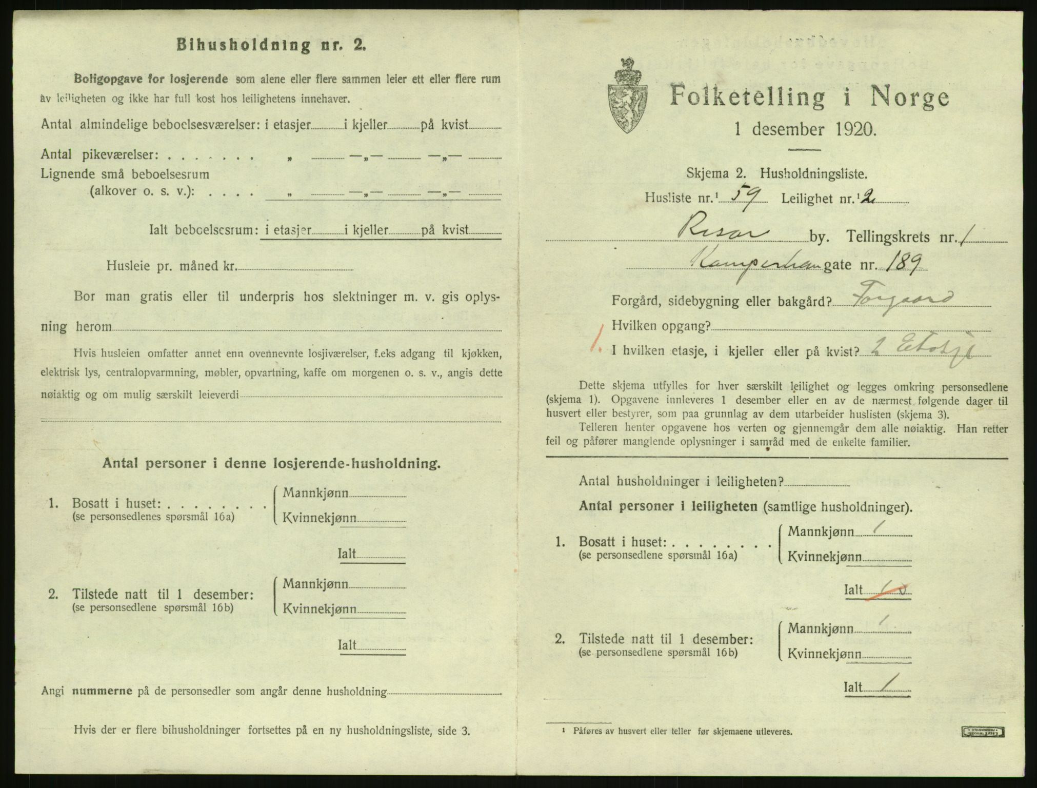 SAK, 1920 census for Risør, 1920, p. 1483