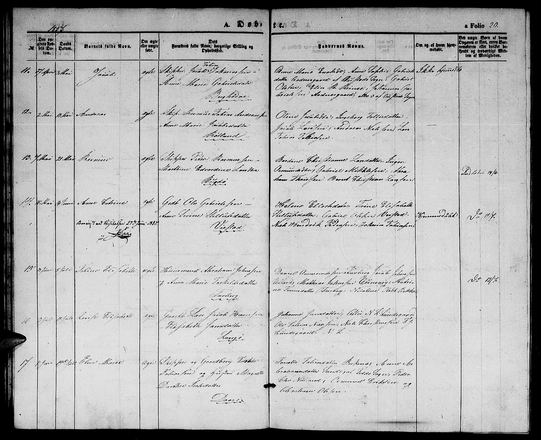 Herad sokneprestkontor, SAK/1111-0018/F/Fb/Fbb/L0002: Parish register (copy) no. B 2, 1853-1871, p. 20