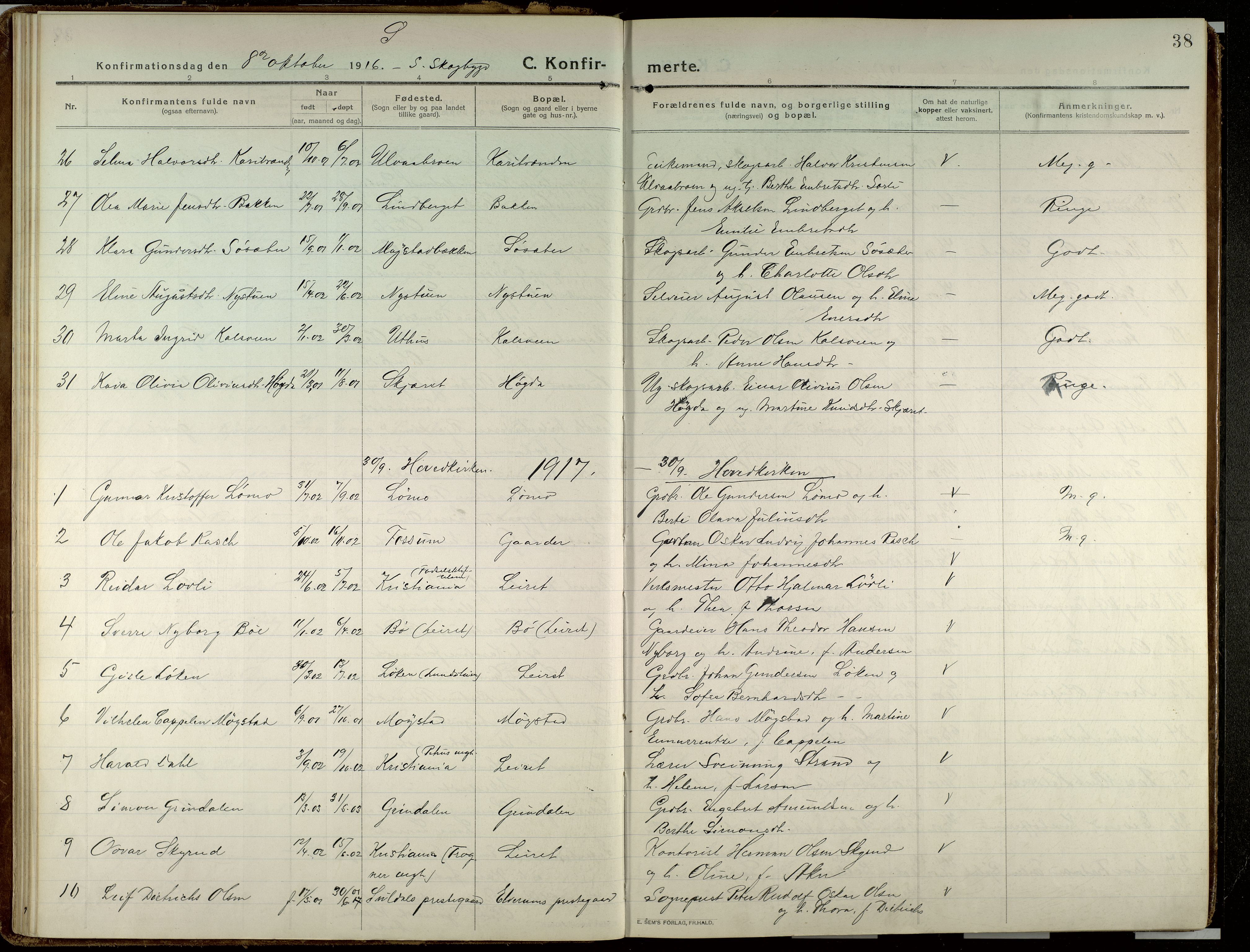 Elverum prestekontor, AV/SAH-PREST-044/H/Ha/Haa/L0023: Parish register (official) no. 23, 1914-1929, p. 38