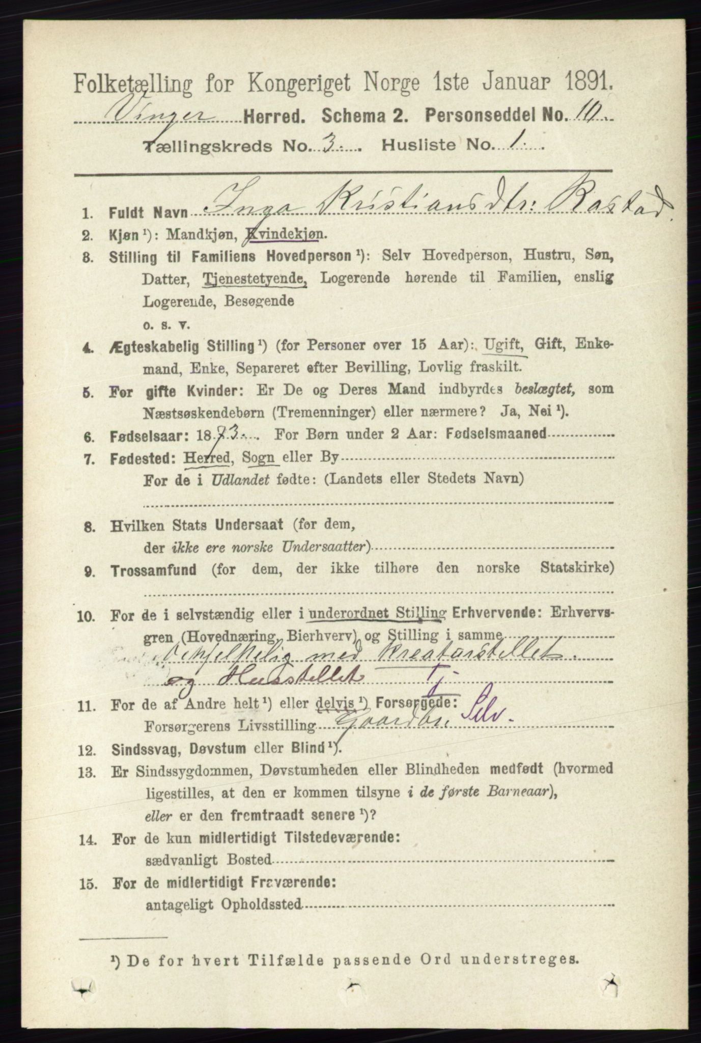 RA, 1891 census for 0421 Vinger, 1891, p. 903