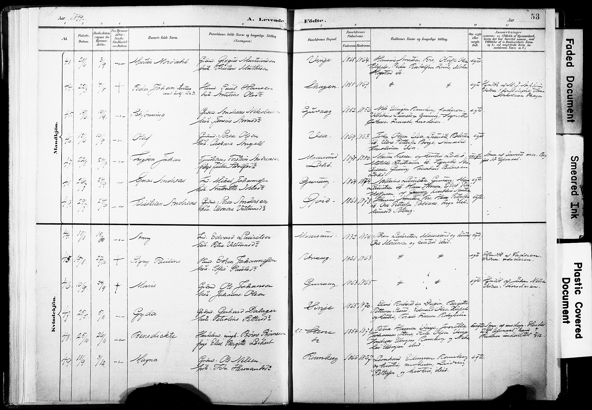 Ministerialprotokoller, klokkerbøker og fødselsregistre - Nordland, AV/SAT-A-1459/891/L1304: Parish register (official) no. 891A09, 1895-1921, p. 53