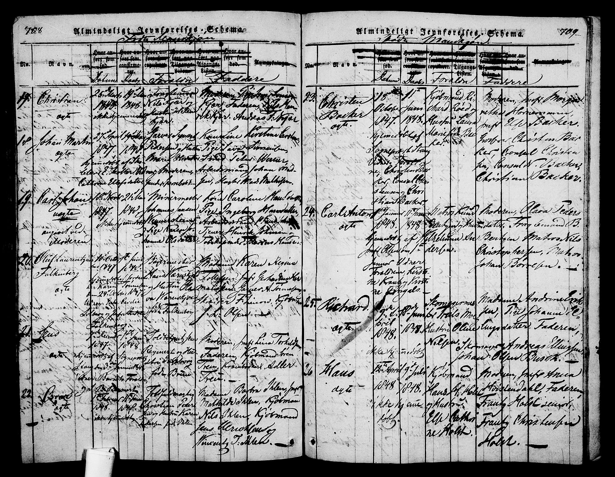 Holmestrand kirkebøker, SAKO/A-346/G/Ga/L0001: Parish register (copy) no. 1, 1814-1848, p. 708-709