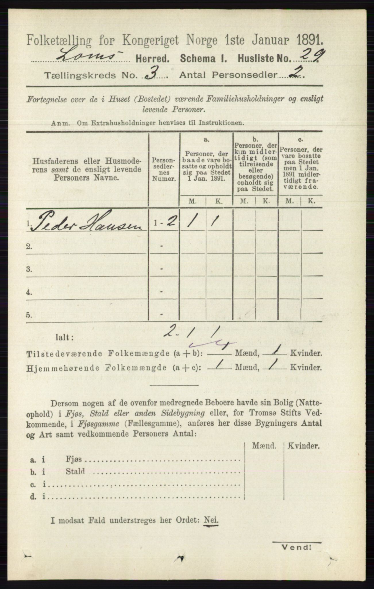 RA, 1891 census for 0514 Lom, 1891, p. 1253