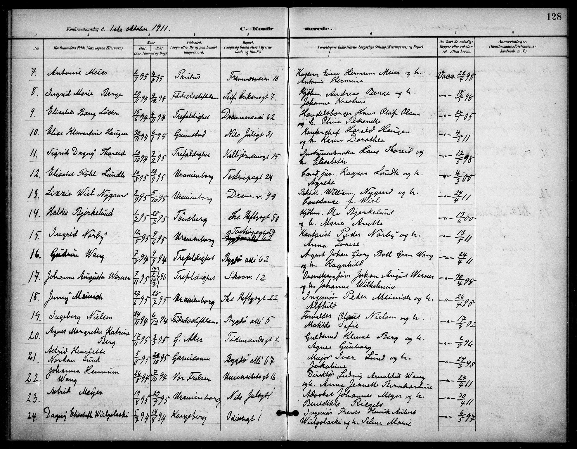 Frogner prestekontor Kirkebøker, AV/SAO-A-10886/F/Fa/L0001: Parish register (official) no. 1, 1898-1916, p. 128