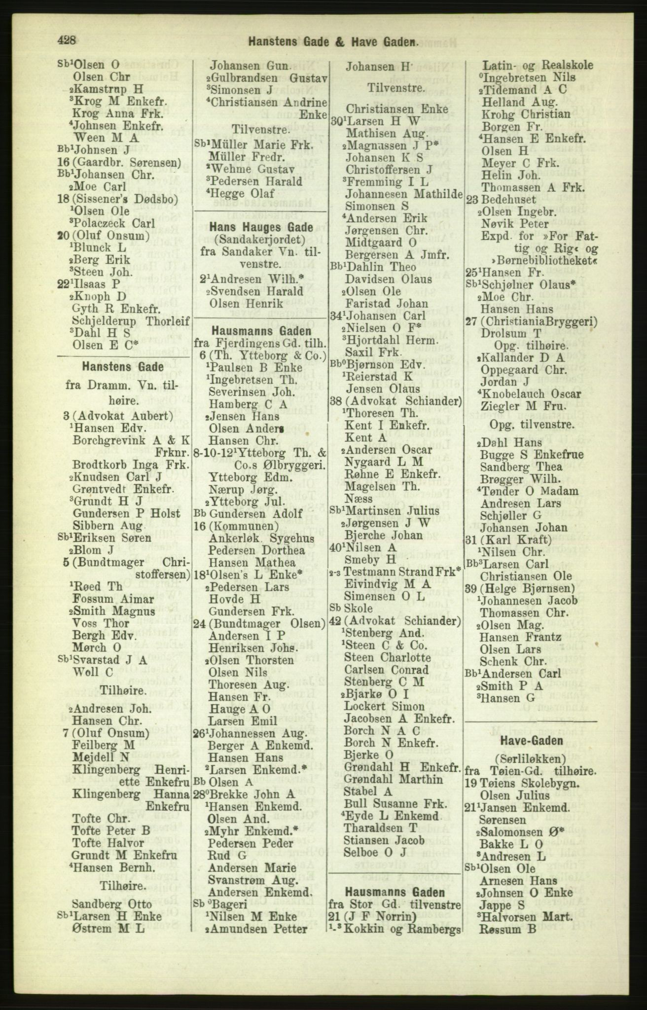 Kristiania/Oslo adressebok, PUBL/-, 1886, p. 428