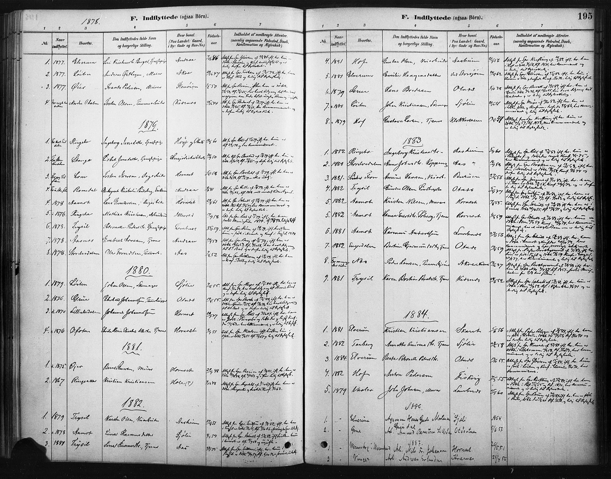 Rendalen prestekontor, SAH/PREST-054/H/Ha/Haa/L0010: Parish register (official) no. 10, 1878-1901, p. 195