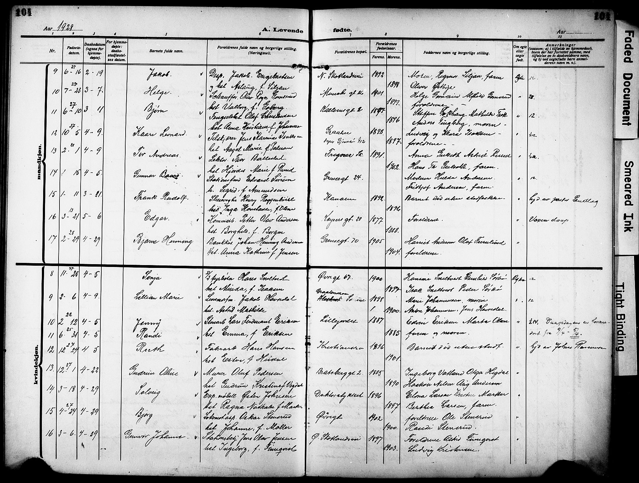 Skien kirkebøker, AV/SAKO-A-302/G/Ga/L0010: Parish register (copy) no. 10, 1920-1931, p. 104