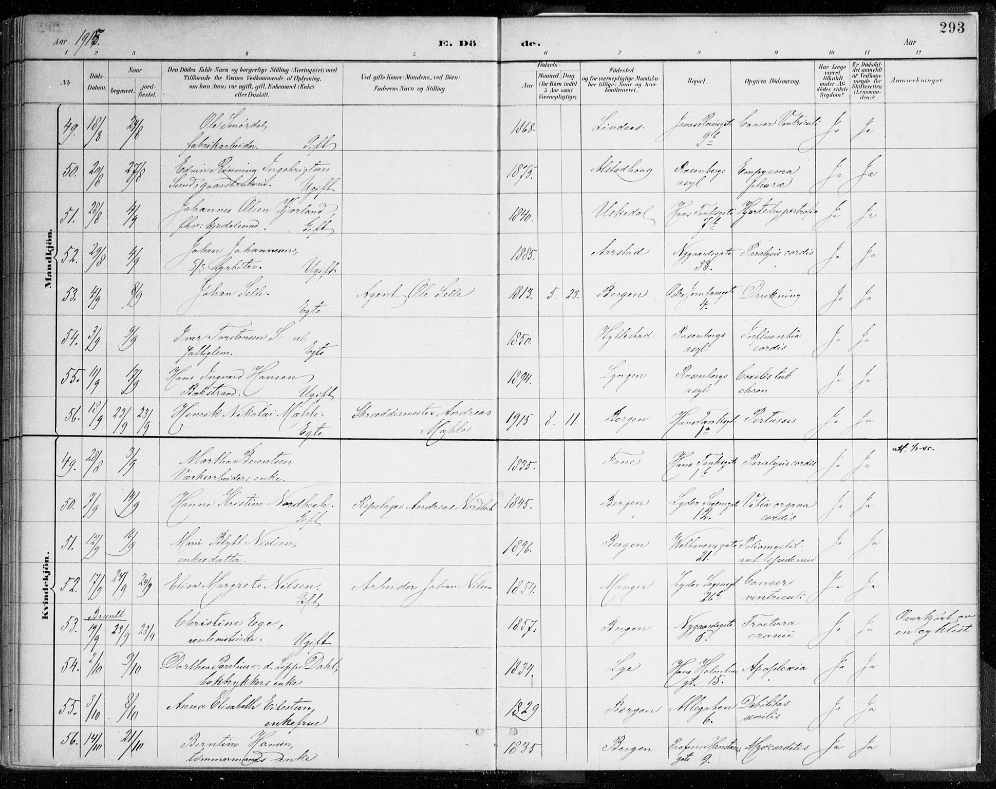 Johanneskirken sokneprestembete, SAB/A-76001/H/Haa/L0019: Parish register (official) no. E 1, 1885-1915, p. 293