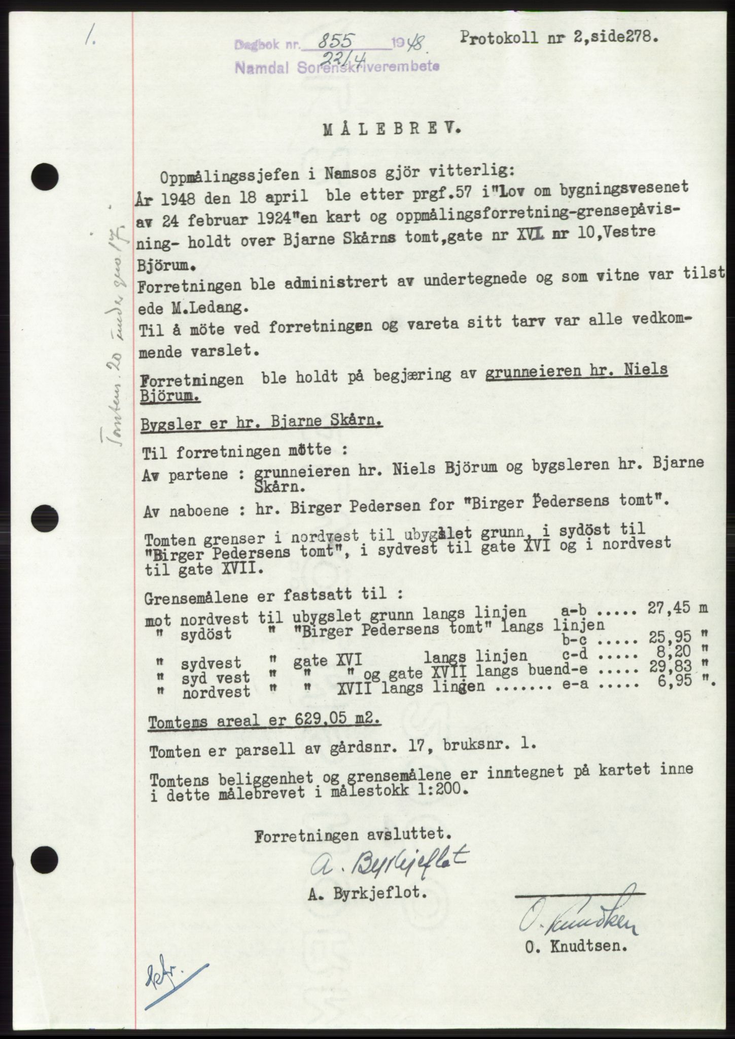 Namdal sorenskriveri, SAT/A-4133/1/2/2C: Mortgage book no. -, 1947-1948, Diary no: : 855/1948