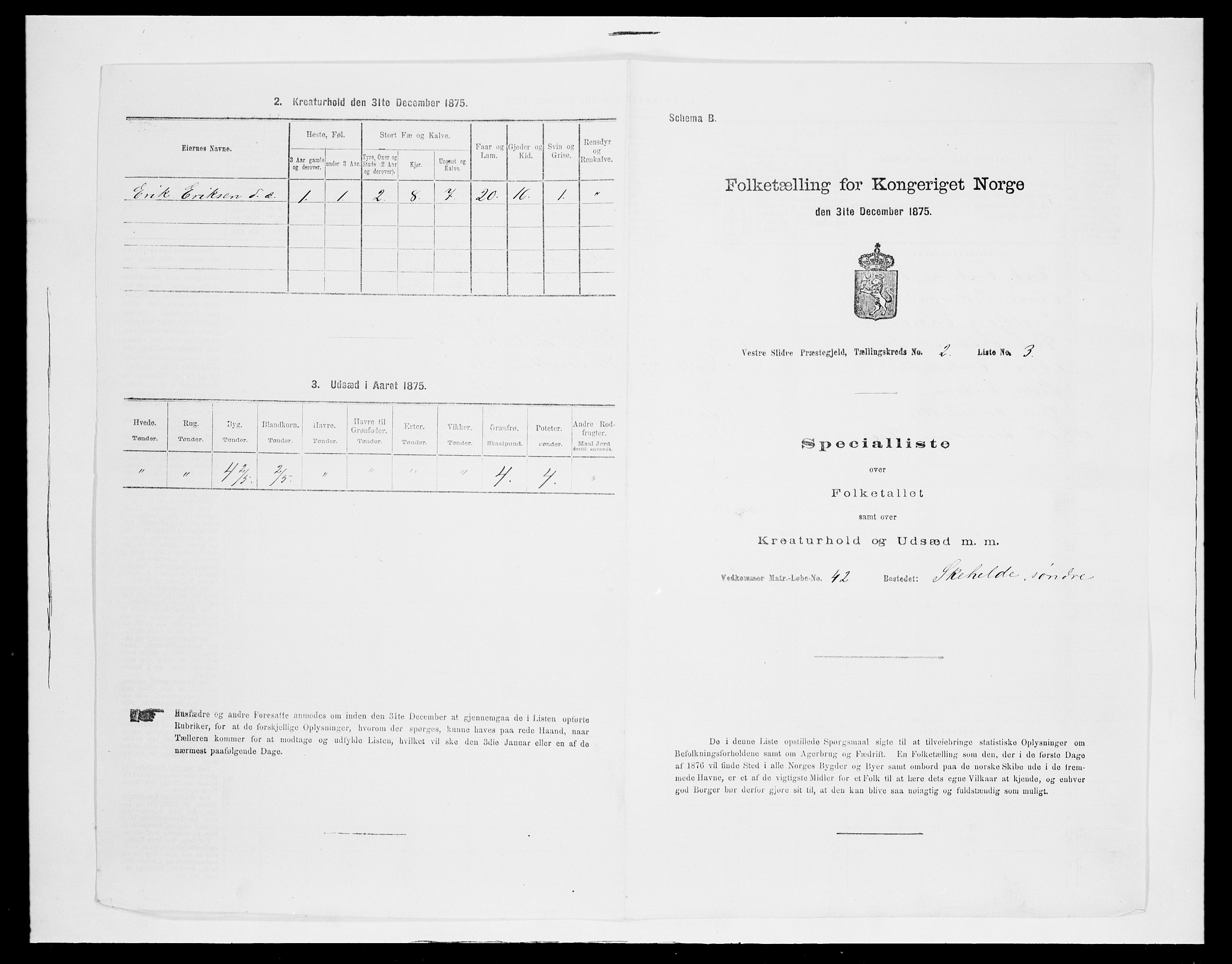 SAH, 1875 census for 0543P Vestre Slidre, 1875, p. 194