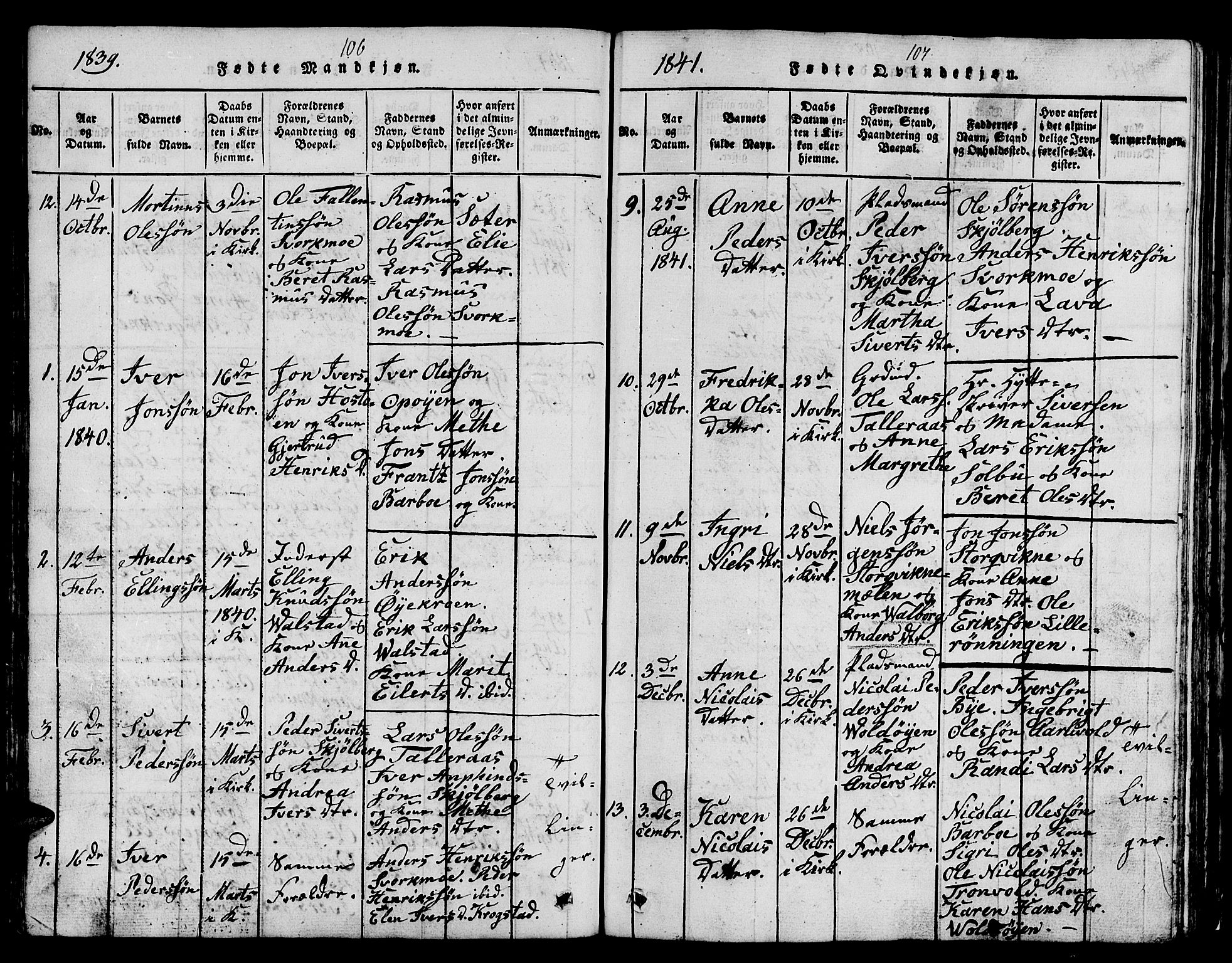 Ministerialprotokoller, klokkerbøker og fødselsregistre - Sør-Trøndelag, SAT/A-1456/671/L0842: Parish register (copy) no. 671C01, 1816-1867, p. 106-107