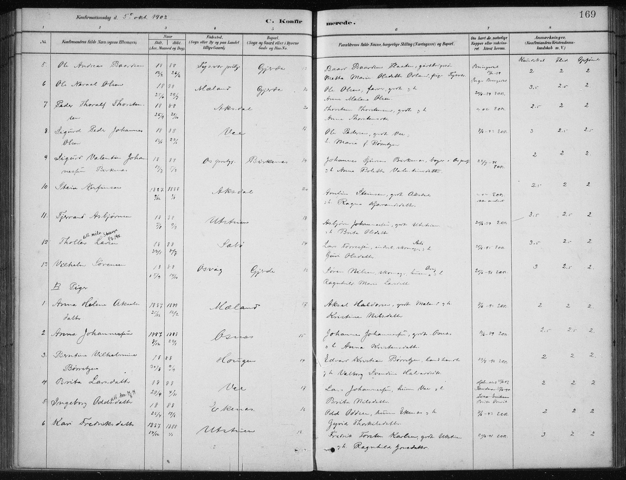 Etne sokneprestembete, AV/SAB-A-75001/H/Haa: Parish register (official) no. C  1, 1879-1919, p. 169