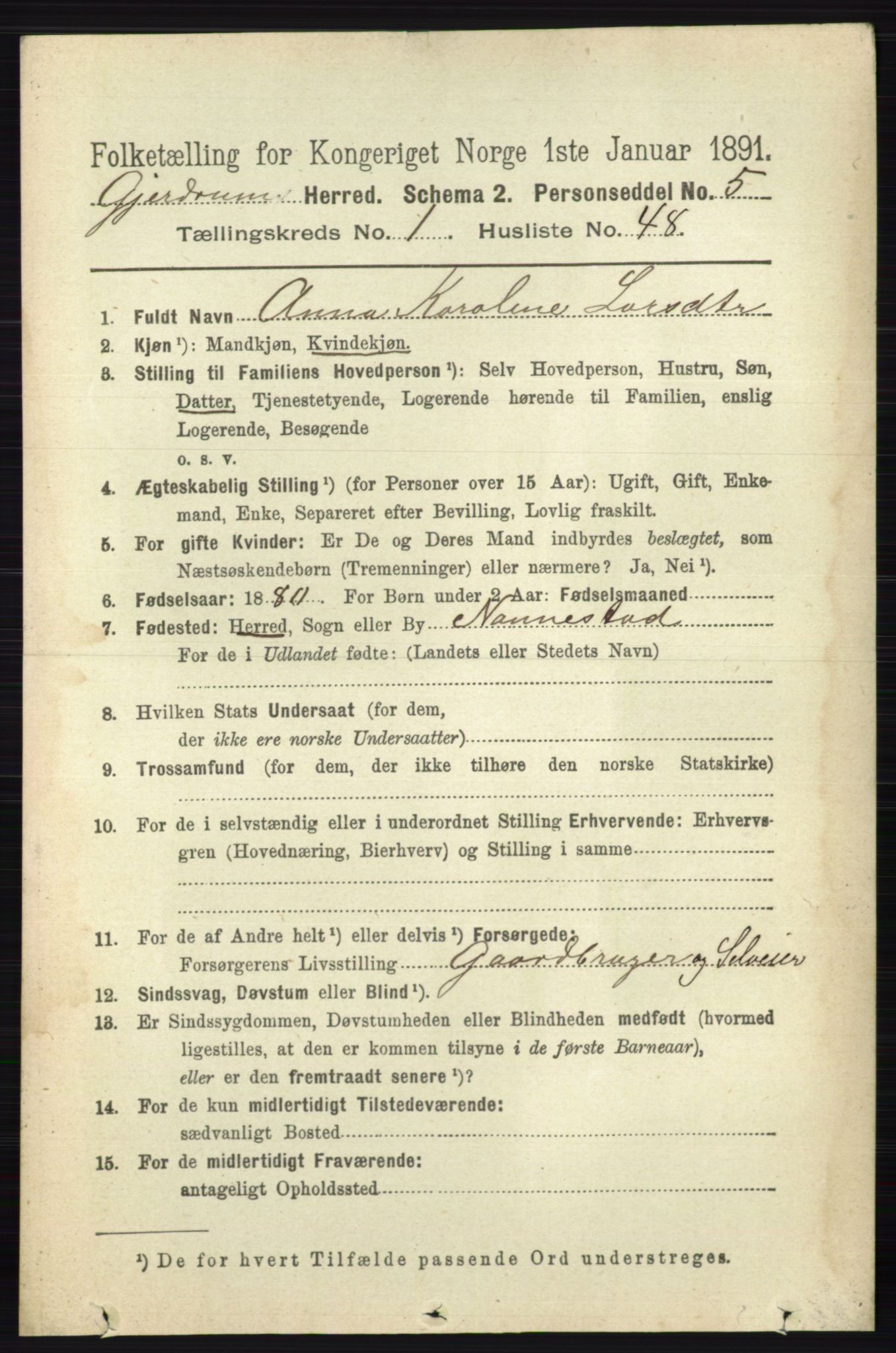 RA, 1891 census for 0234 Gjerdrum, 1891, p. 383