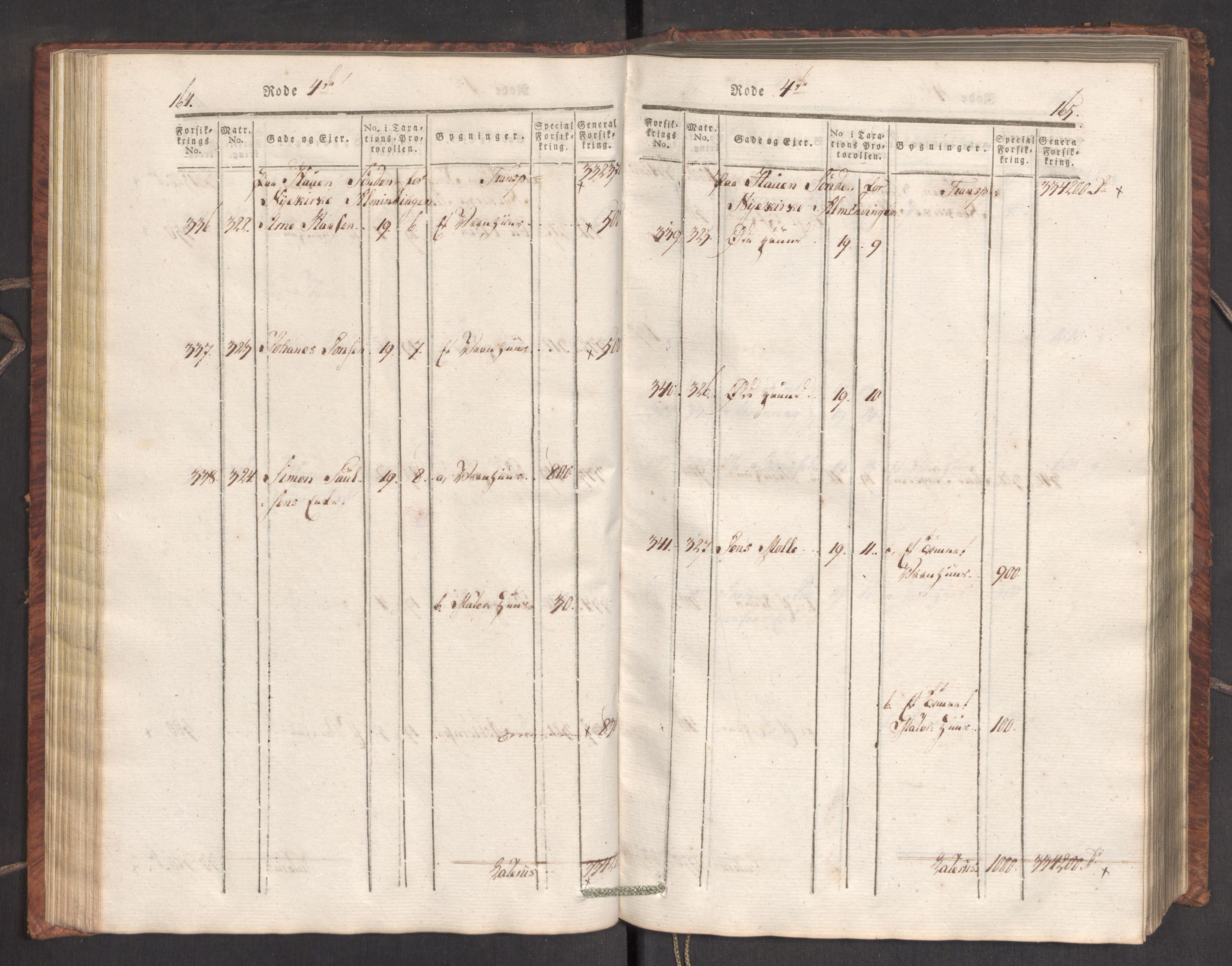 Kommersekollegiet, Brannforsikringskontoret 1767-1814, AV/RA-EA-5458/F/Fa/L0007/0001: Bergen / Branntakstprotokoll, 1807-1817, p. 164-165