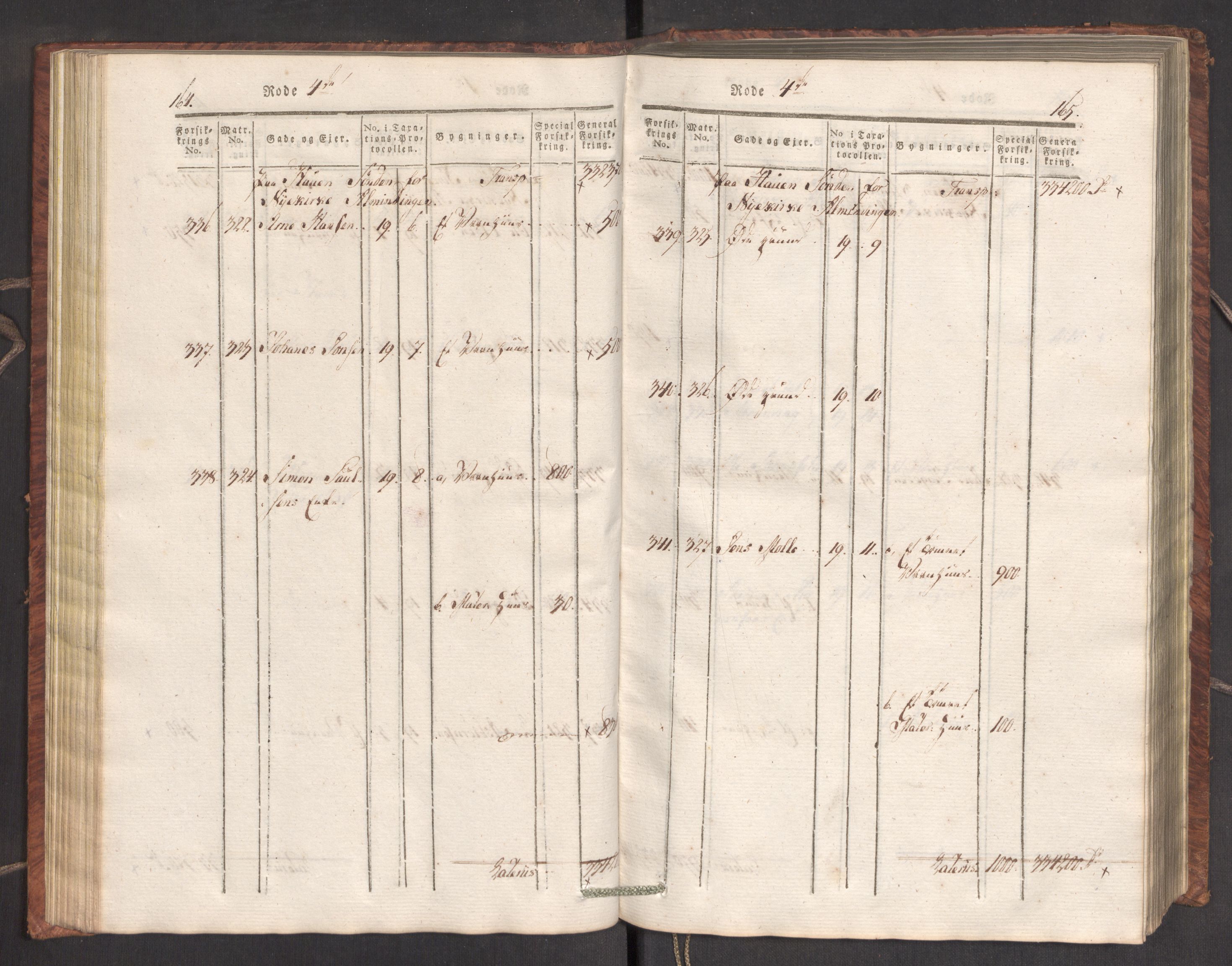 Kommersekollegiet, Brannforsikringskontoret 1767-1814, RA/EA-5458/F/Fa/L0007/0001: Bergen / Branntakstprotokoll, 1807-1817, p. 164-165