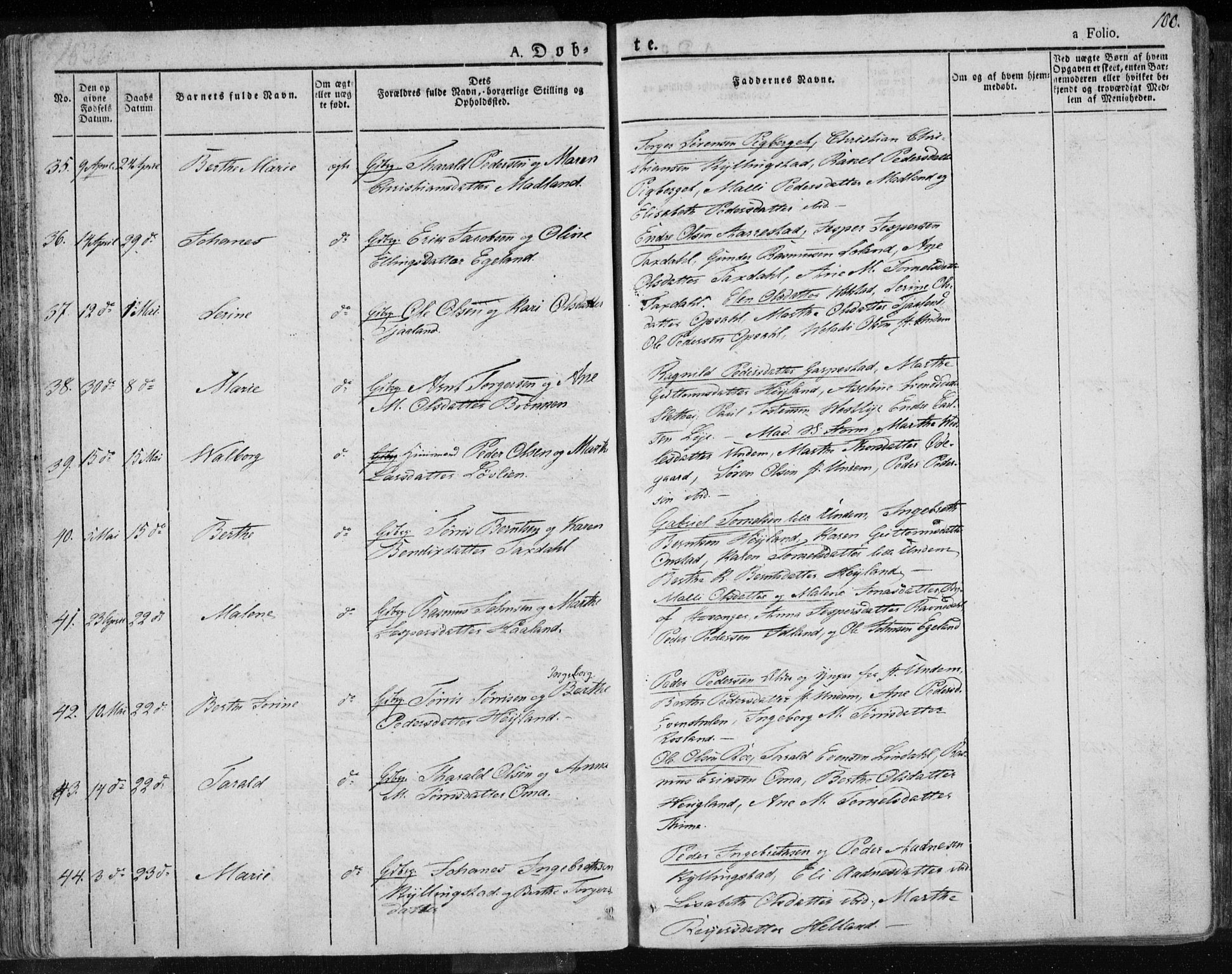 Lye sokneprestkontor, AV/SAST-A-101794/001/30BA/L0004: Parish register (official) no. A 4, 1826-1841, p. 100