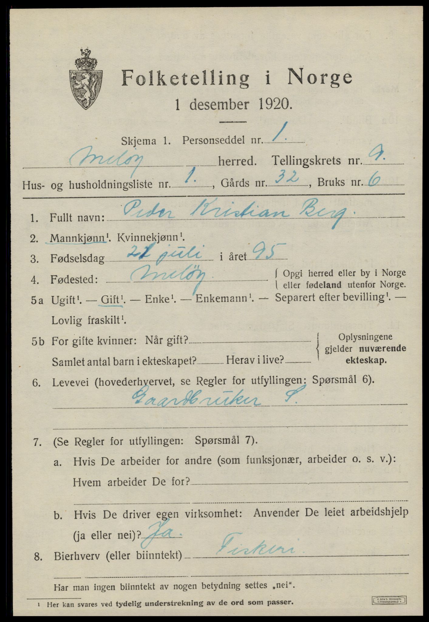 SAT, 1920 census for Meløy, 1920, p. 4403