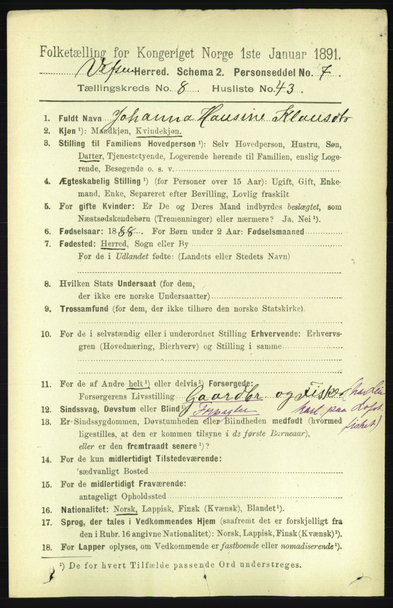 RA, 1891 census for 1824 Vefsn, 1891, p. 4576