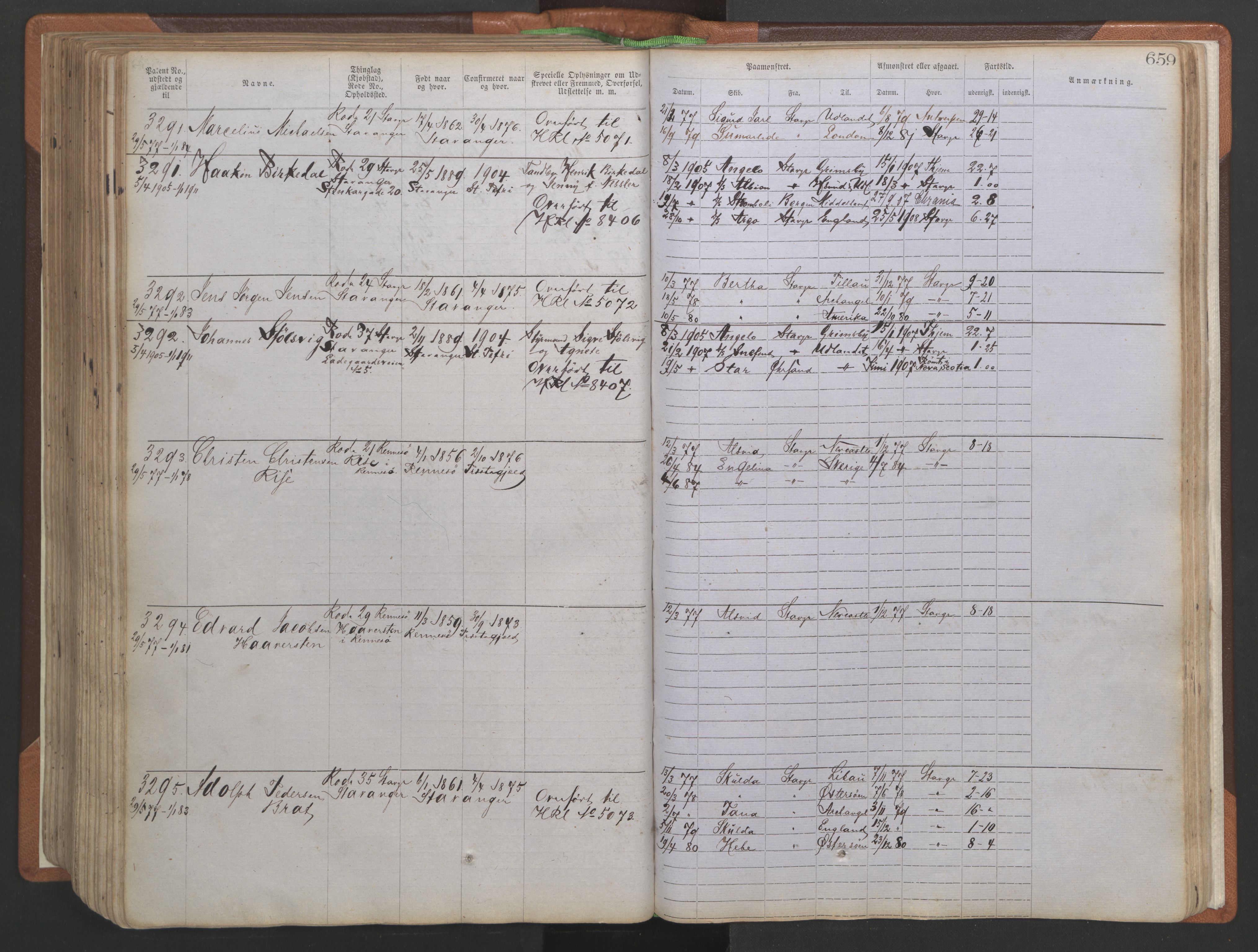 Stavanger sjømannskontor, SAST/A-102006/F/Ff/L0005: Annotasjonsrulle No 1, patentnr. 1786-3585 (del 2), 1872-1900, p. 306