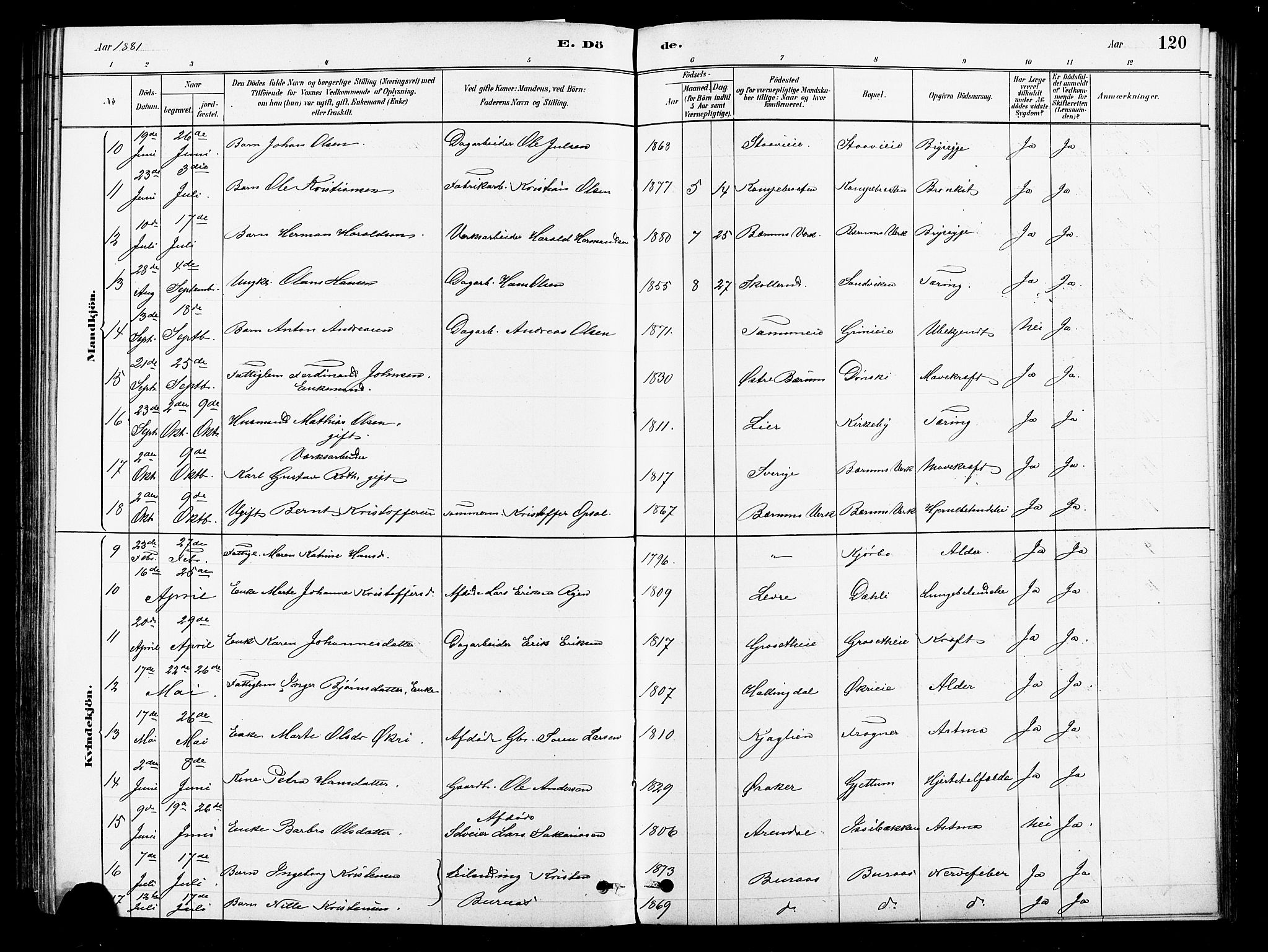 Asker prestekontor Kirkebøker, AV/SAO-A-10256a/F/Fb/L0001: Parish register (official) no. II 1, 1879-1895, p. 120