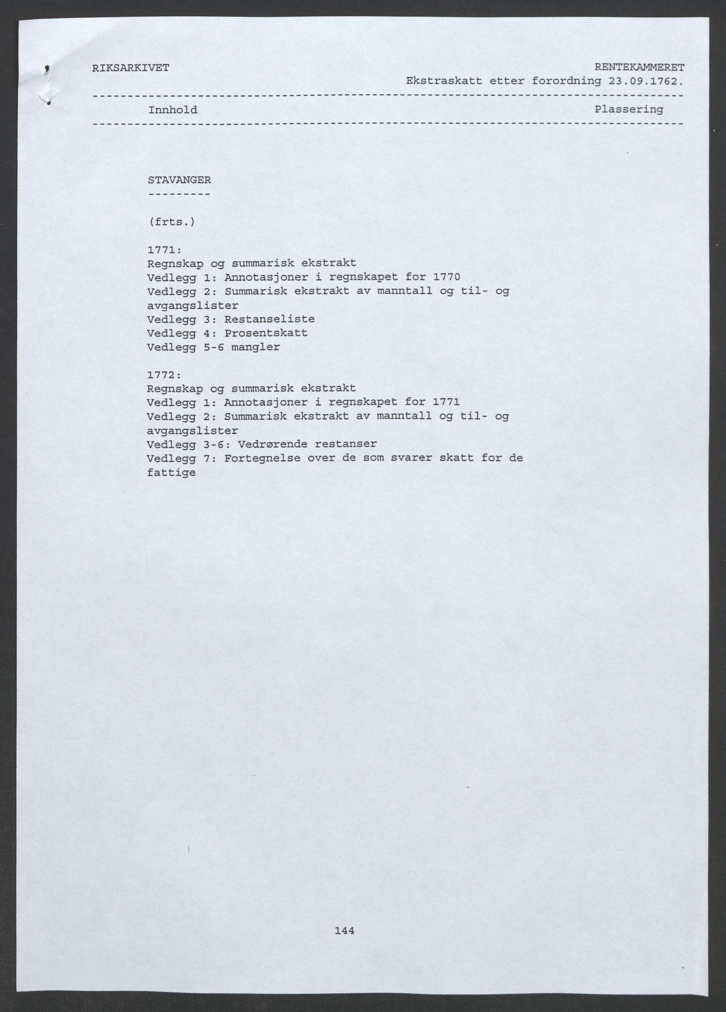 Rentekammeret inntil 1814, Realistisk ordnet avdeling, RA/EA-4070/Ol/L0015/0001: [Gg 10]: Ekstraskatten, 23.09.1762. Stavanger by, Jæren og Dalane, Bergen / Stavanger , 1762-1764, p. 4