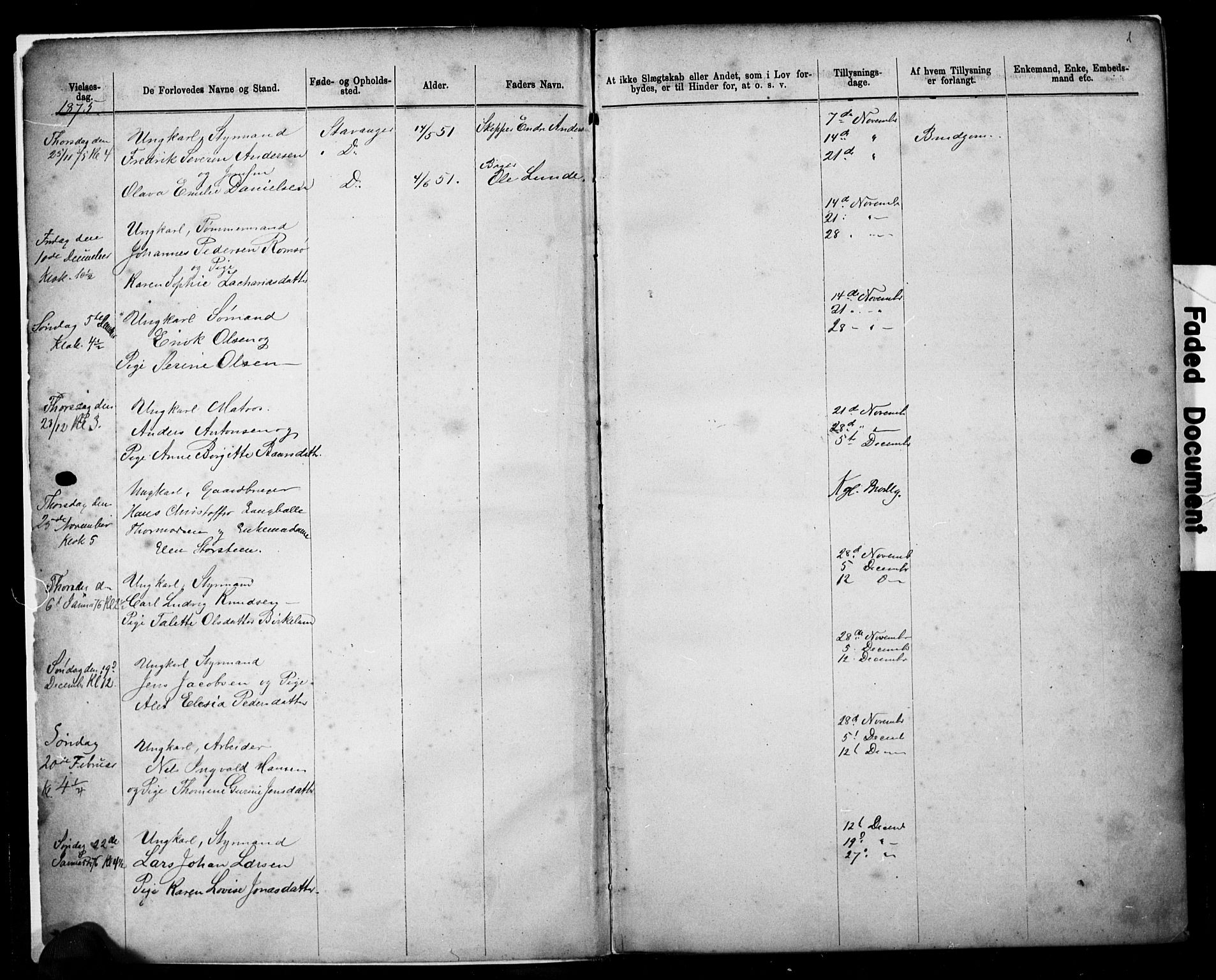 Domkirken sokneprestkontor, SAST/A-101812/001/30/30BB/L0014: Parish register (copy) no. B 14, 1875-1902, p. 1