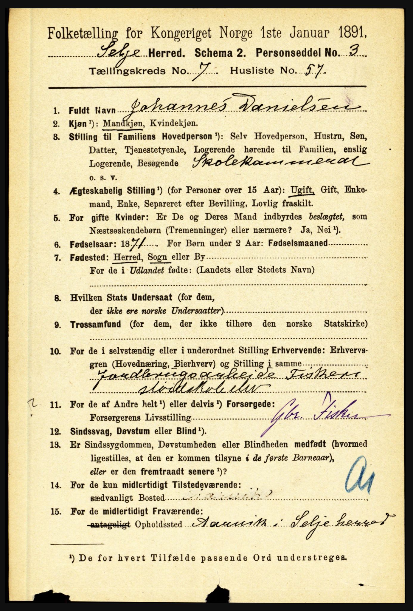 RA, 1891 census for 1441 Selje, 1891, p. 2317