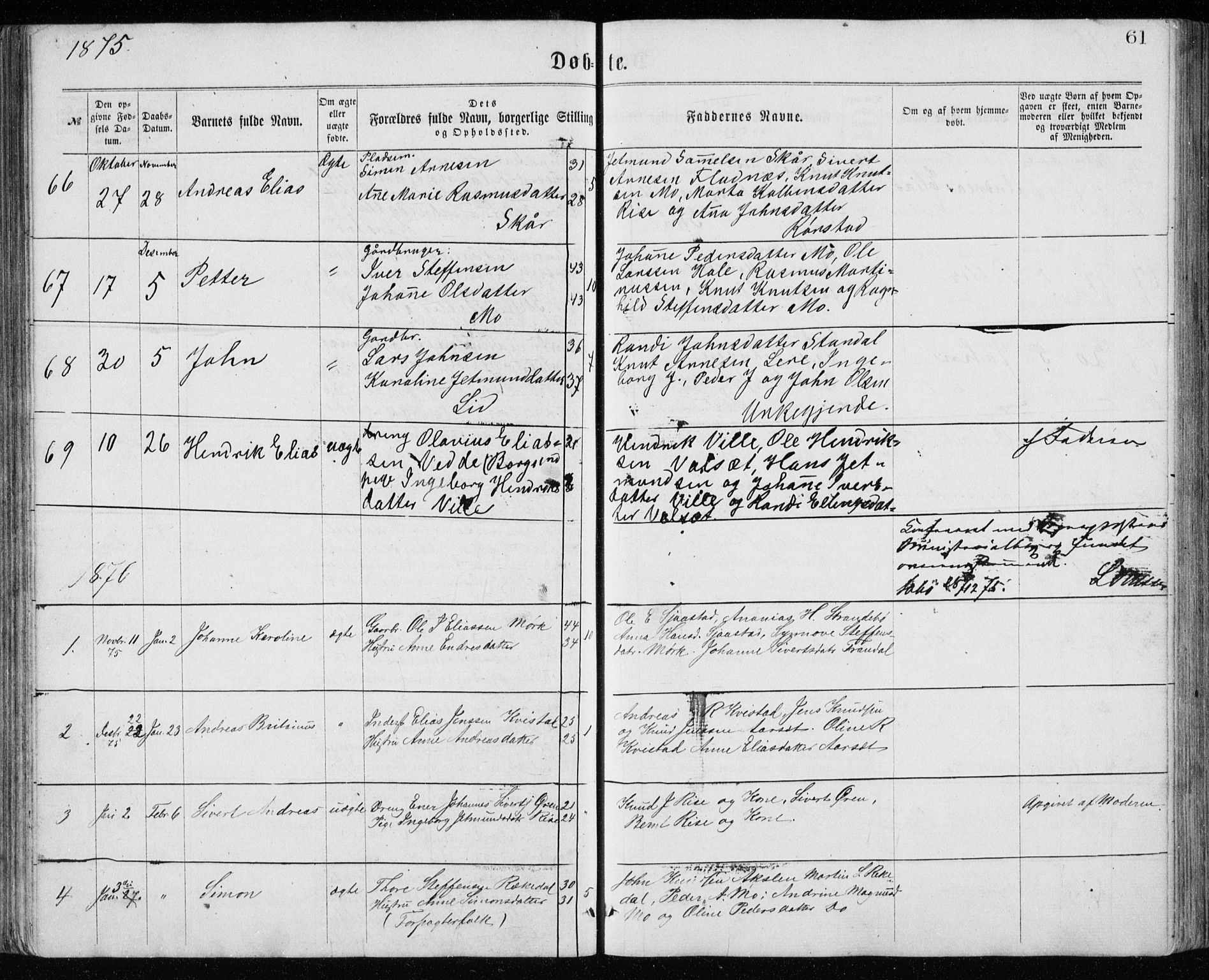 Ministerialprotokoller, klokkerbøker og fødselsregistre - Møre og Romsdal, AV/SAT-A-1454/515/L0214: Parish register (copy) no. 515C01, 1865-1883, p. 61