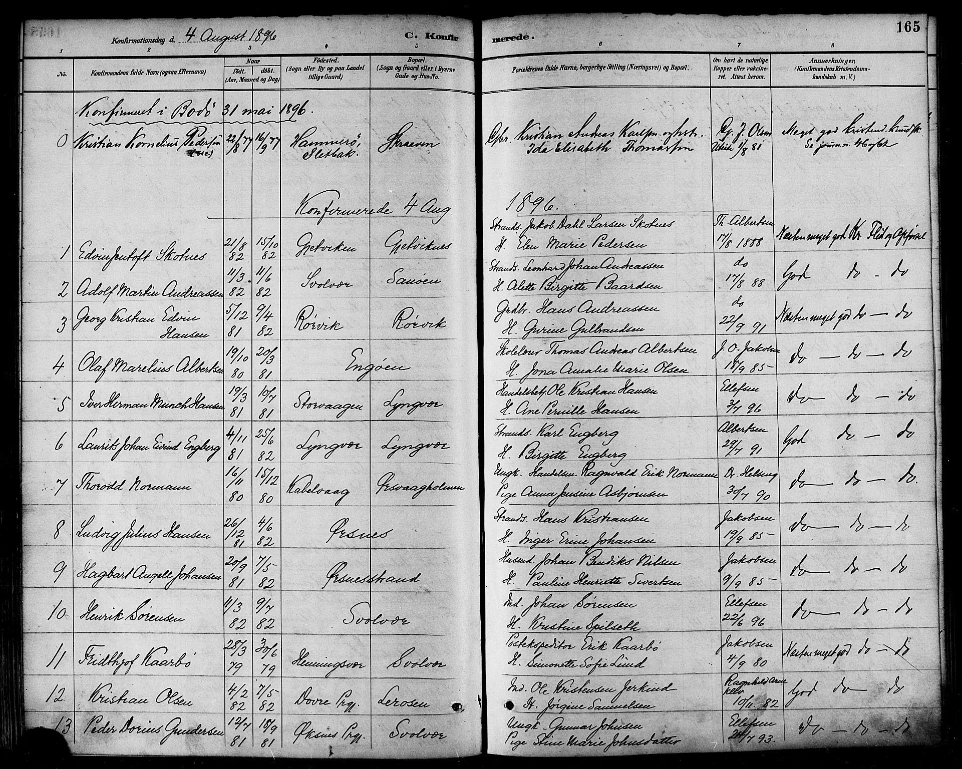 Ministerialprotokoller, klokkerbøker og fødselsregistre - Nordland, SAT/A-1459/874/L1060: Parish register (official) no. 874A04, 1890-1899, p. 165