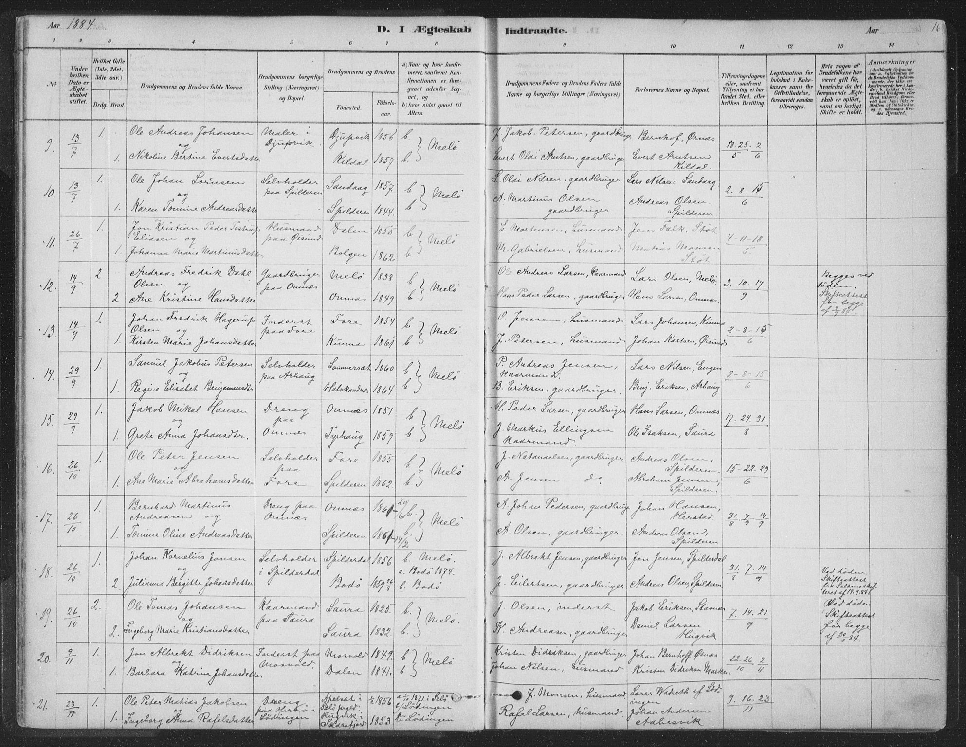 Ministerialprotokoller, klokkerbøker og fødselsregistre - Nordland, AV/SAT-A-1459/843/L0627: Parish register (official) no. 843A02, 1878-1908, p. 16