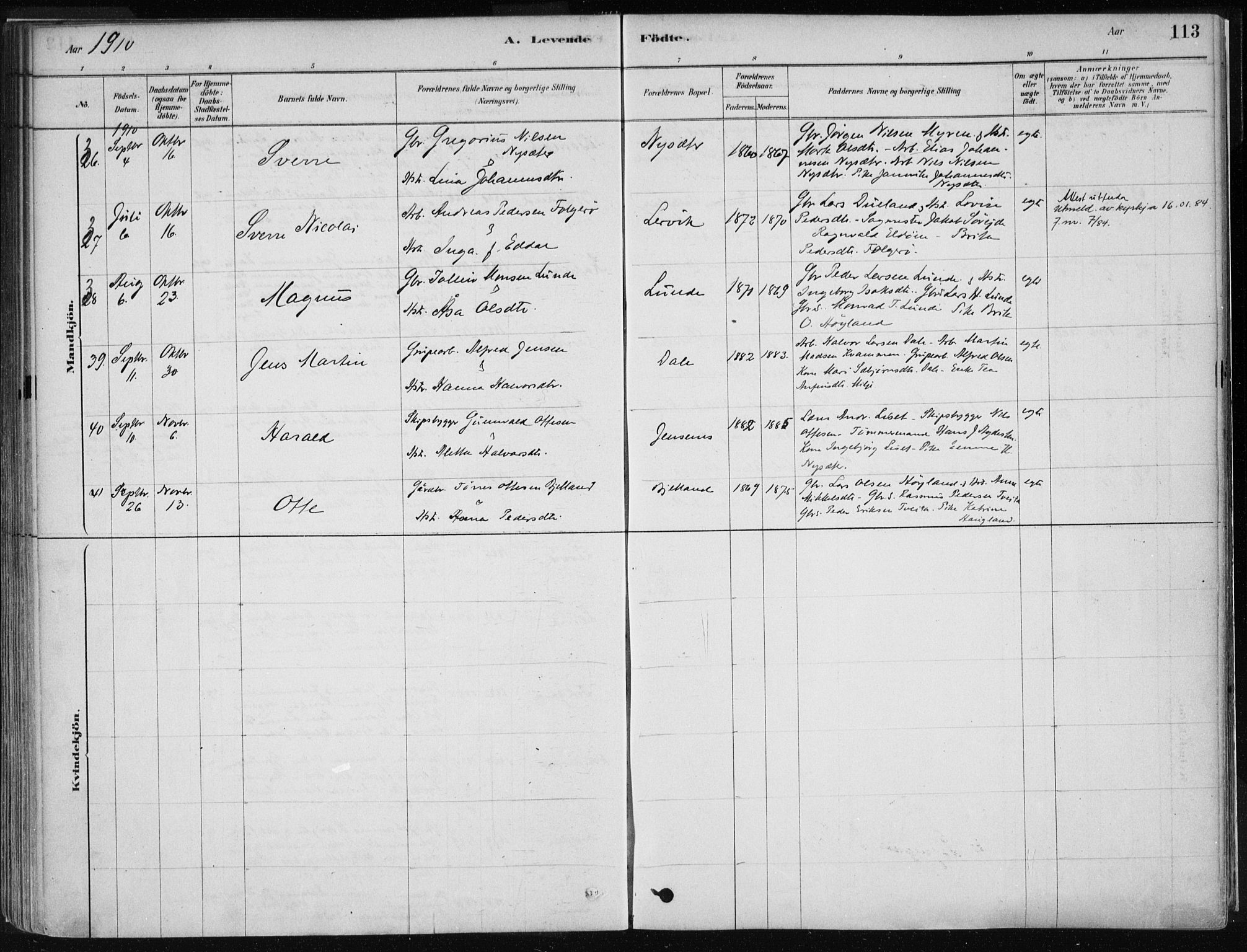 Stord sokneprestembete, AV/SAB-A-78201/H/Haa: Parish register (official) no. B 2, 1878-1913, p. 113