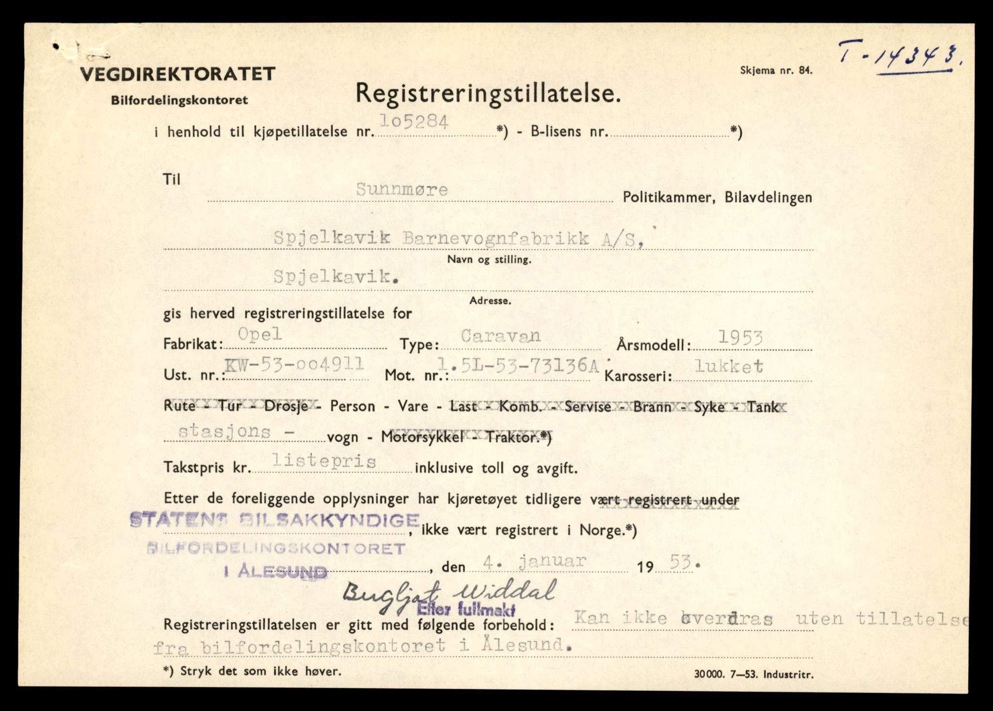 Møre og Romsdal vegkontor - Ålesund trafikkstasjon, AV/SAT-A-4099/F/Fe/L0045: Registreringskort for kjøretøy T 14320 - T 14444, 1927-1998, p. 593