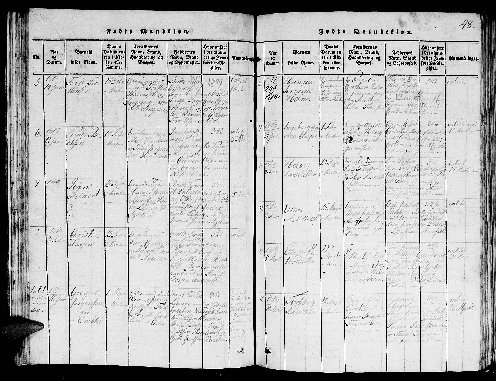 Holt sokneprestkontor, AV/SAK-1111-0021/F/Fb/L0006: Parish register (copy) no. B 6, 1813-1823, p. 48