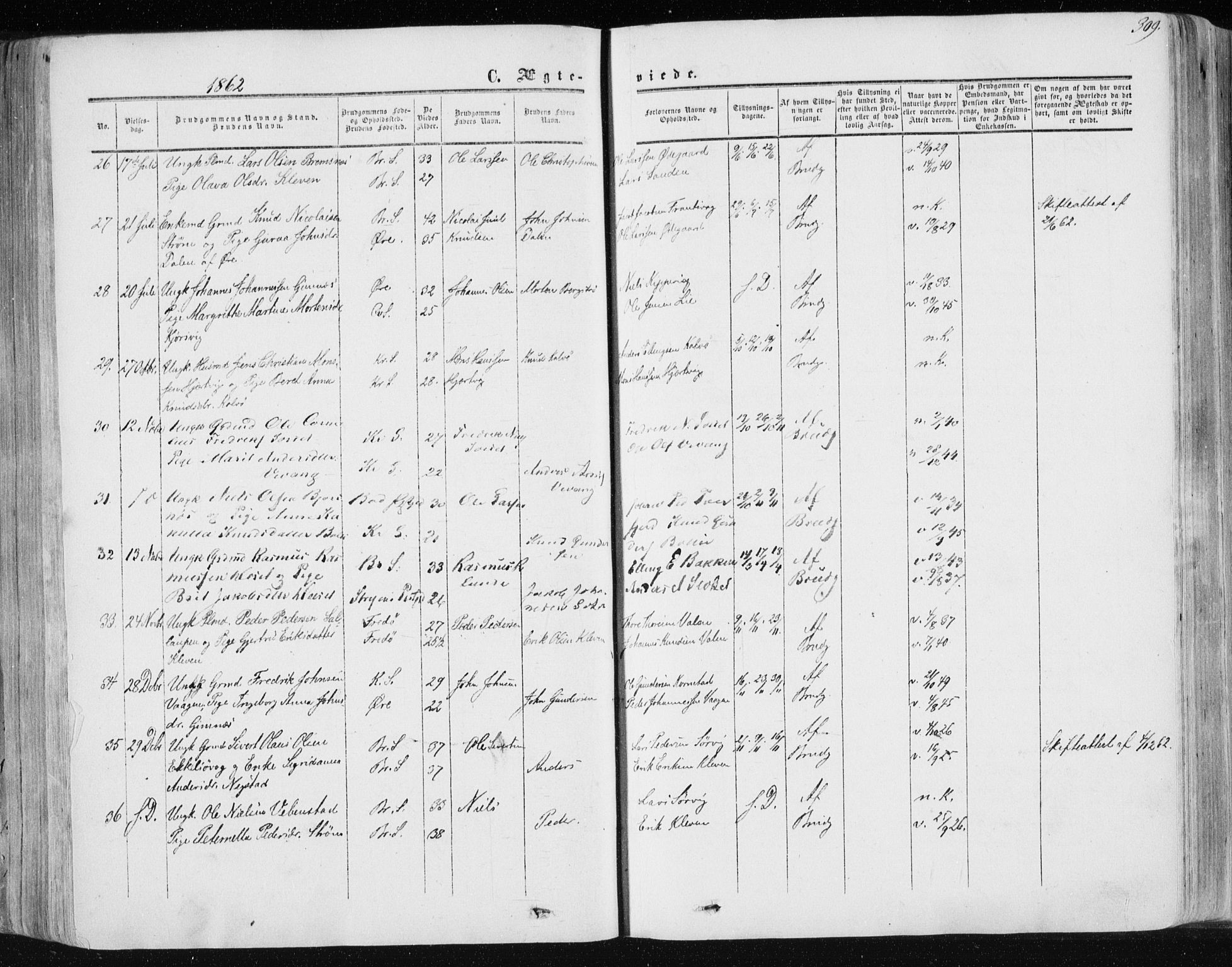 Ministerialprotokoller, klokkerbøker og fødselsregistre - Møre og Romsdal, SAT/A-1454/568/L0804: Parish register (official) no. 568A11, 1854-1868, p. 309