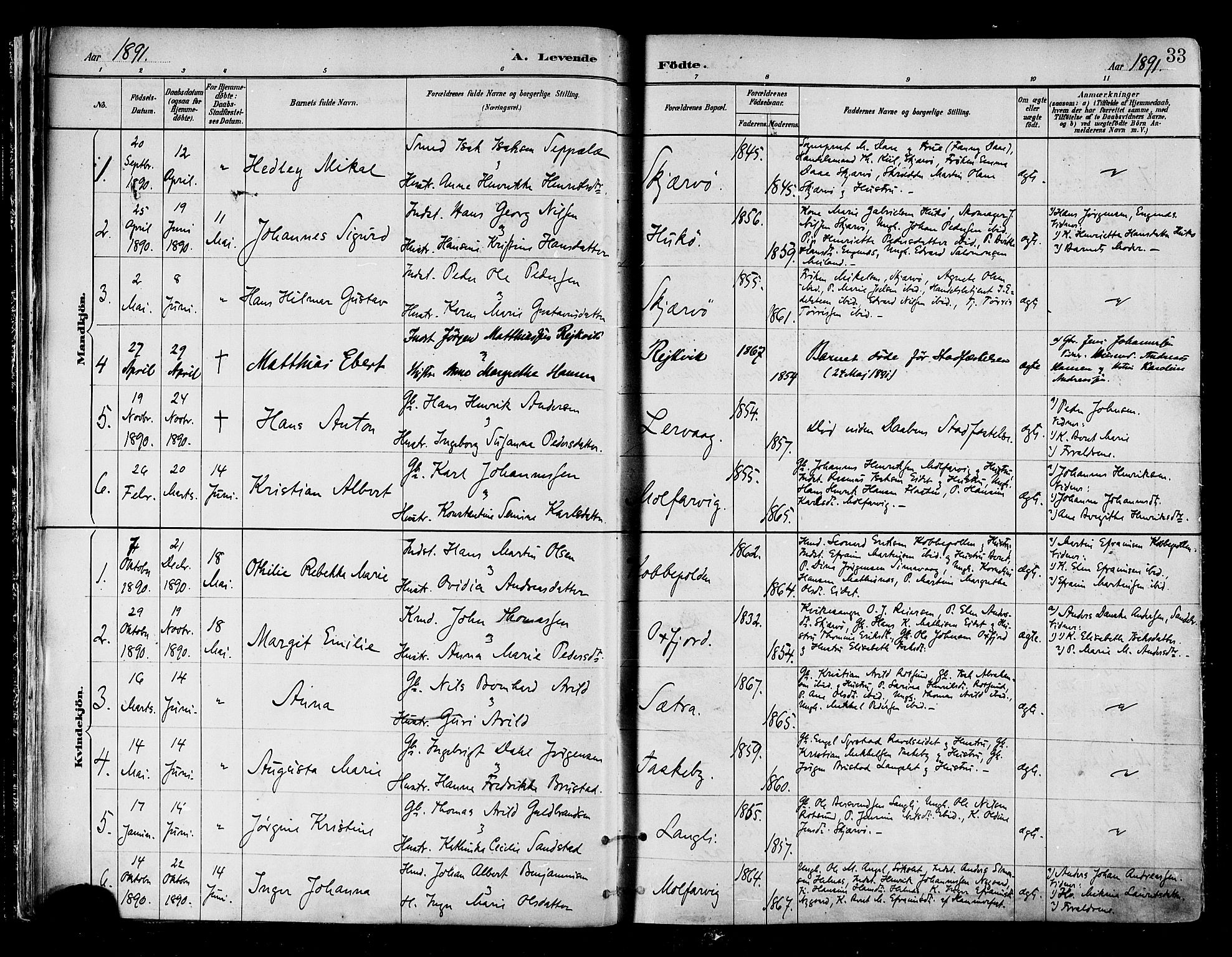 Skjervøy sokneprestkontor, SATØ/S-1300/H/Ha/Haa/L0010kirke: Parish register (official) no. 10, 1887-1898, p. 33