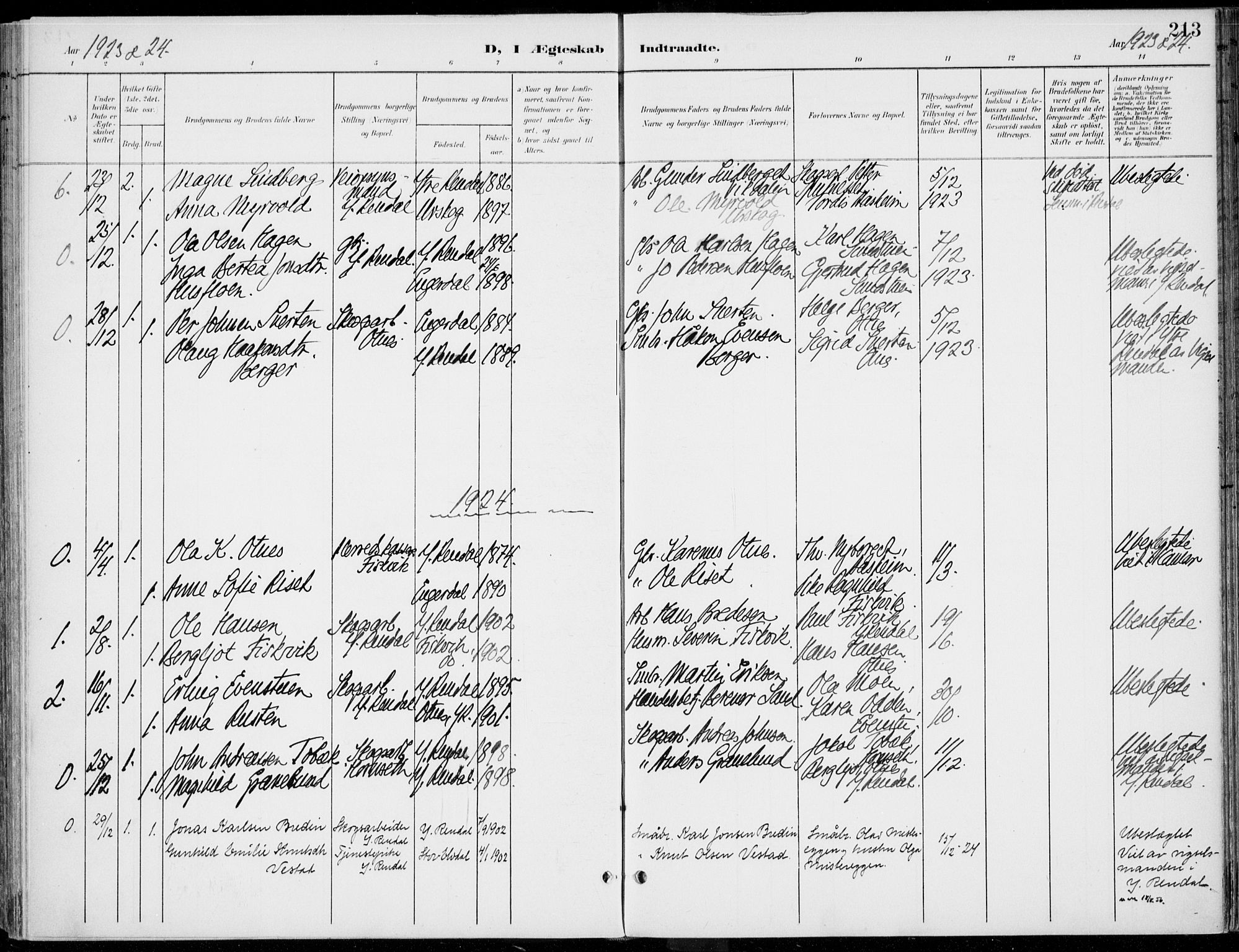 Rendalen prestekontor, SAH/PREST-054/H/Ha/Haa/L0011: Parish register (official) no. 11, 1901-1925, p. 213