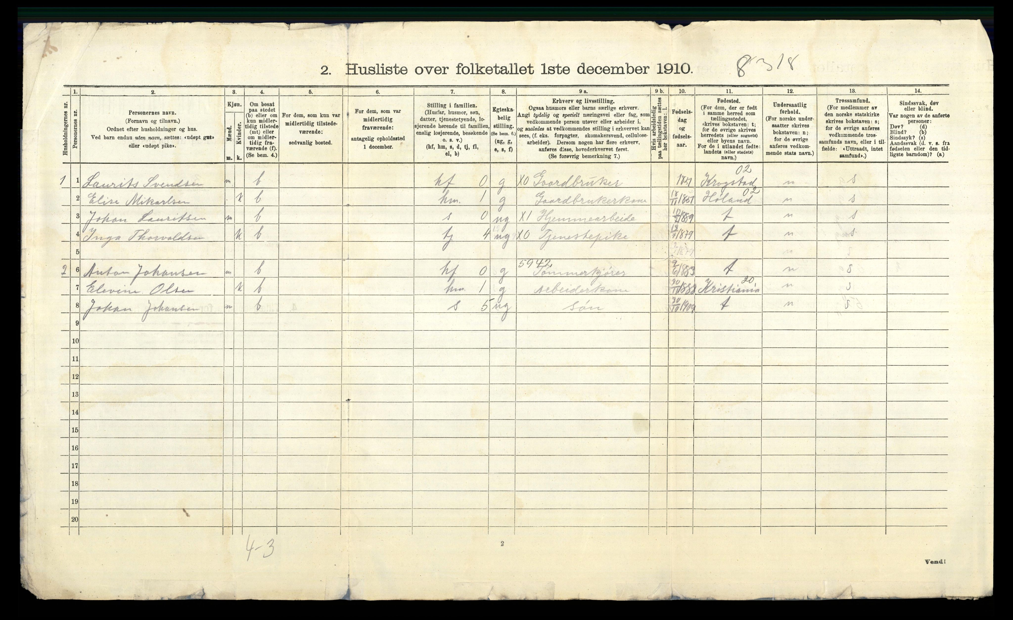 RA, 1910 census for Enebakk, 1910, p. 42