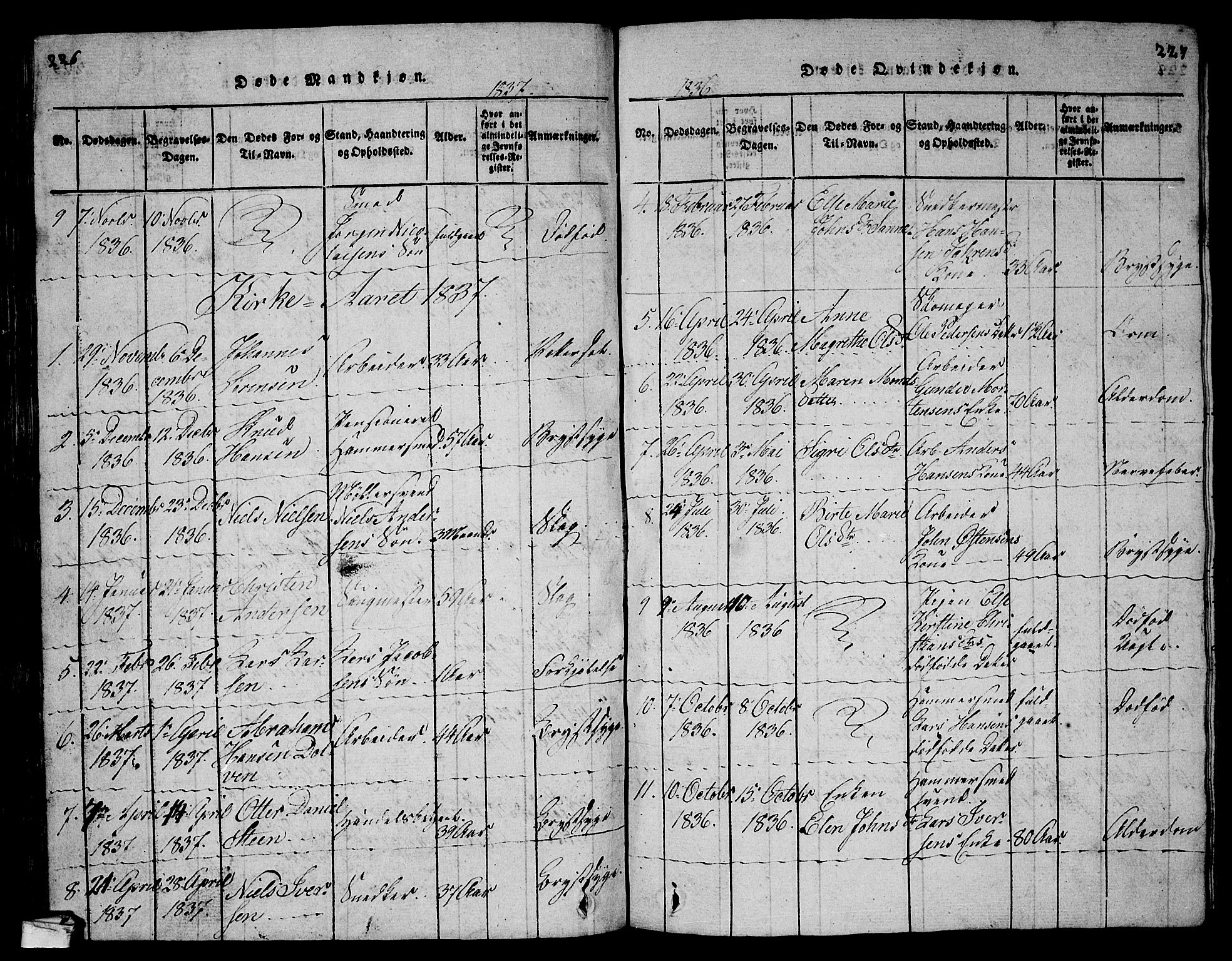 Larvik kirkebøker, AV/SAKO-A-352/G/Gb/L0001: Parish register (copy) no. II 1, 1818-1843, p. 226-227