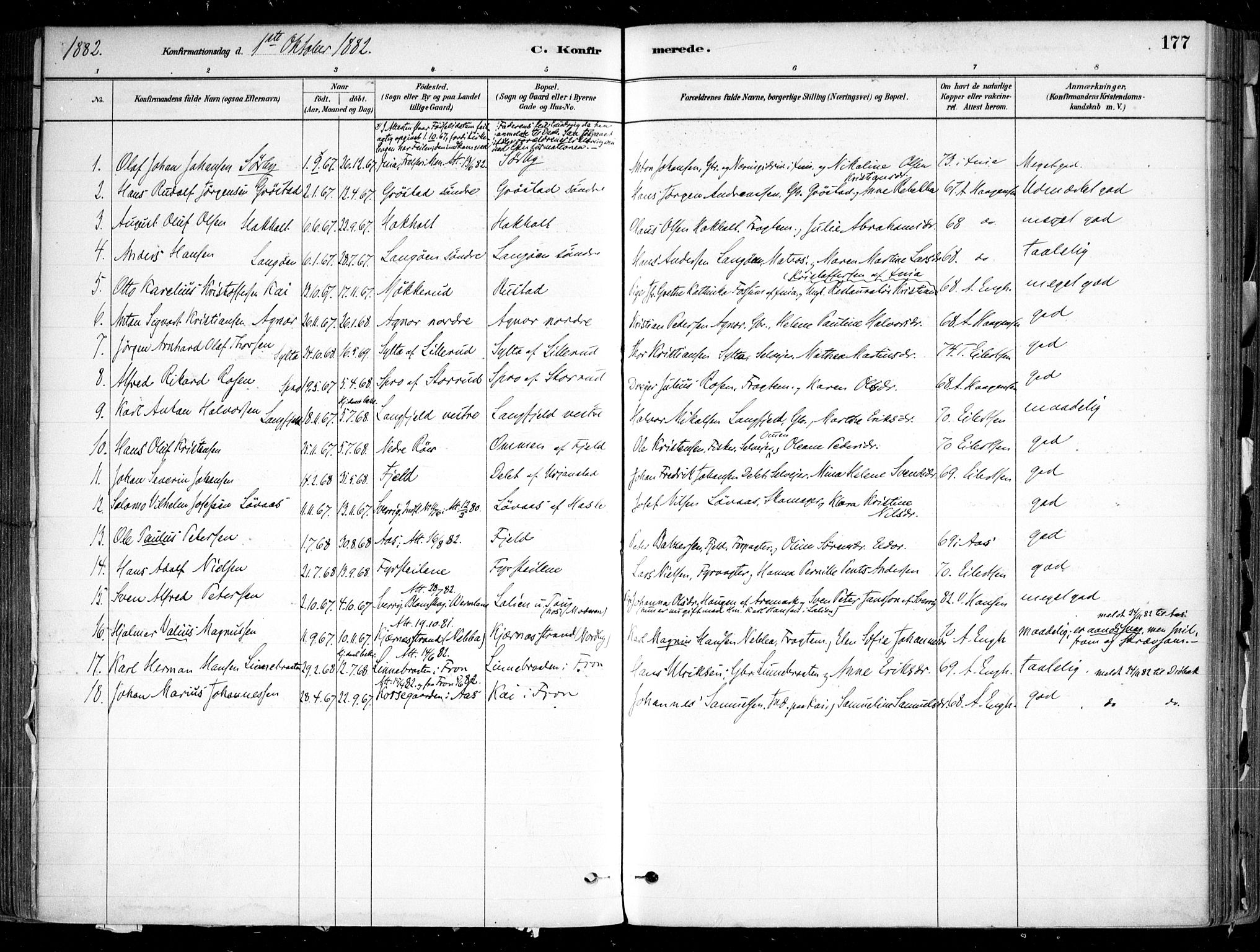 Nesodden prestekontor Kirkebøker, SAO/A-10013/F/Fa/L0009: Parish register (official) no. I 9, 1880-1915, p. 177