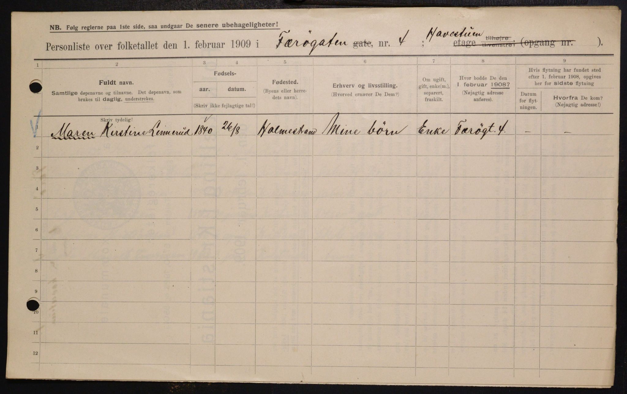 OBA, Municipal Census 1909 for Kristiania, 1909, p. 2458