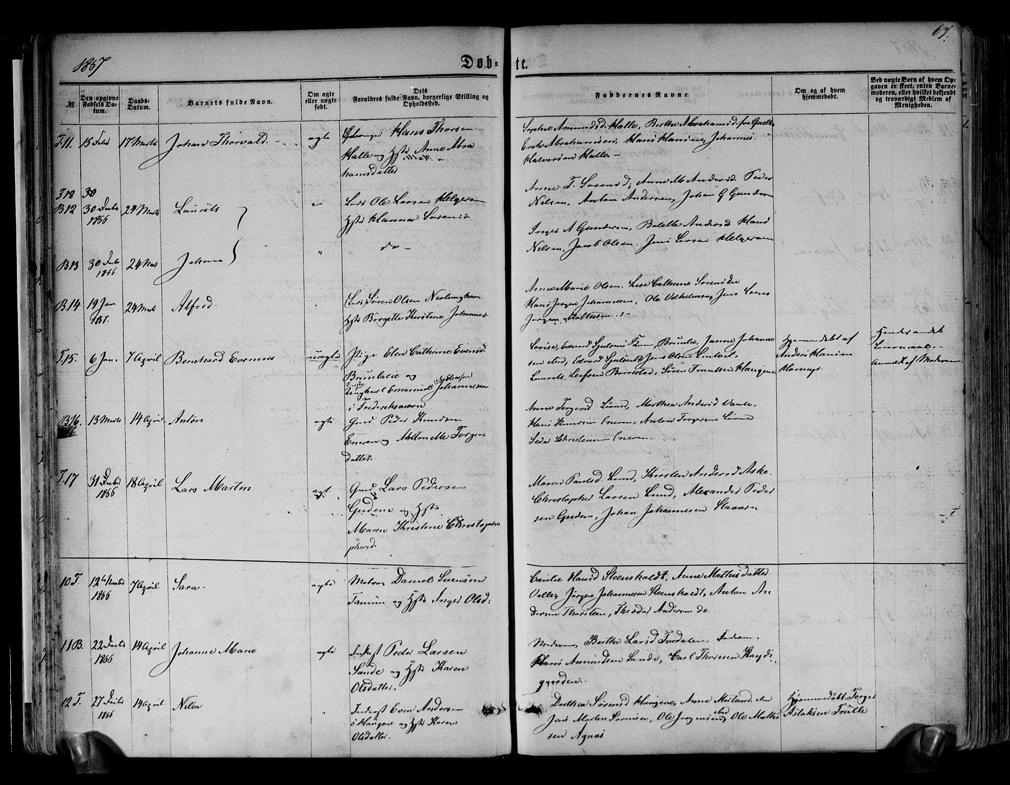 Brunlanes kirkebøker, AV/SAKO-A-342/F/Fa/L0005: Parish register (official) no. I 5, 1862-1877, p. 67