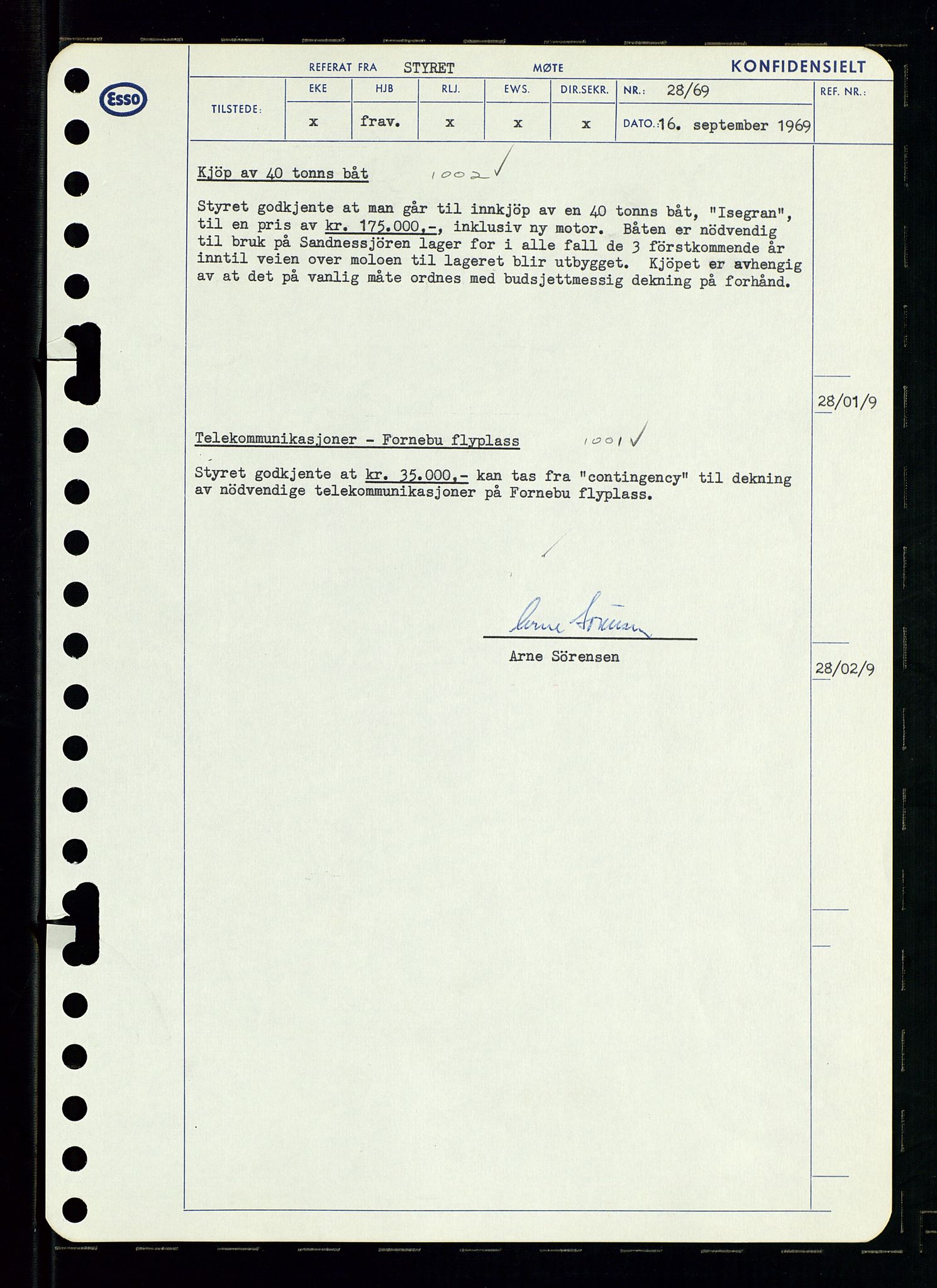 Pa 0982 - Esso Norge A/S, AV/SAST-A-100448/A/Aa/L0003/0001: Den administrerende direksjon Board minutes (styrereferater) og Bedriftforsamlingsprotokoll / Den administrerende direksjon Board minutes (styrereferater), 1969, p. 32